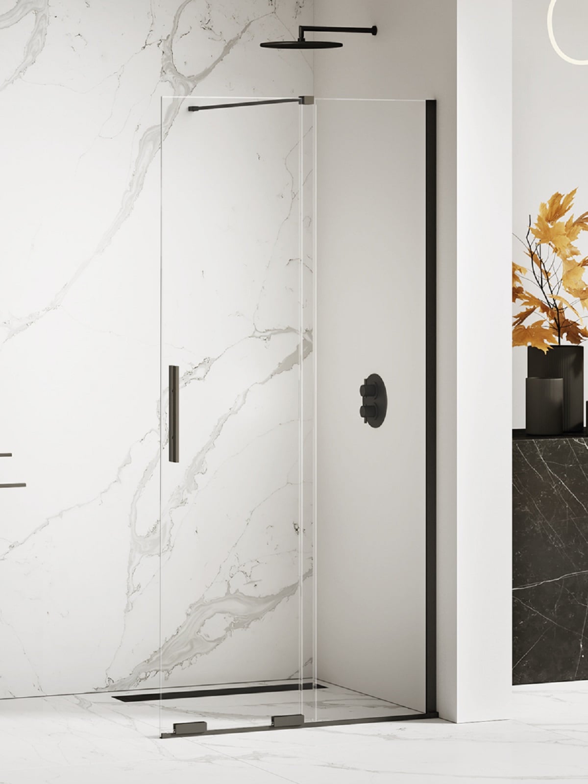 New Trendy Smart Black perete cabină de duș walk-in 90 cm negru mat/sticla transparentă EXK-4190
