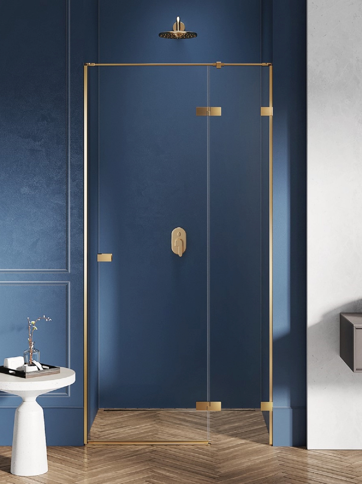 New Trendy Avexa Gold Brushed uși de duș 90 cm înclinabilă auriu periat/sticlă transparentă EXK-1717
