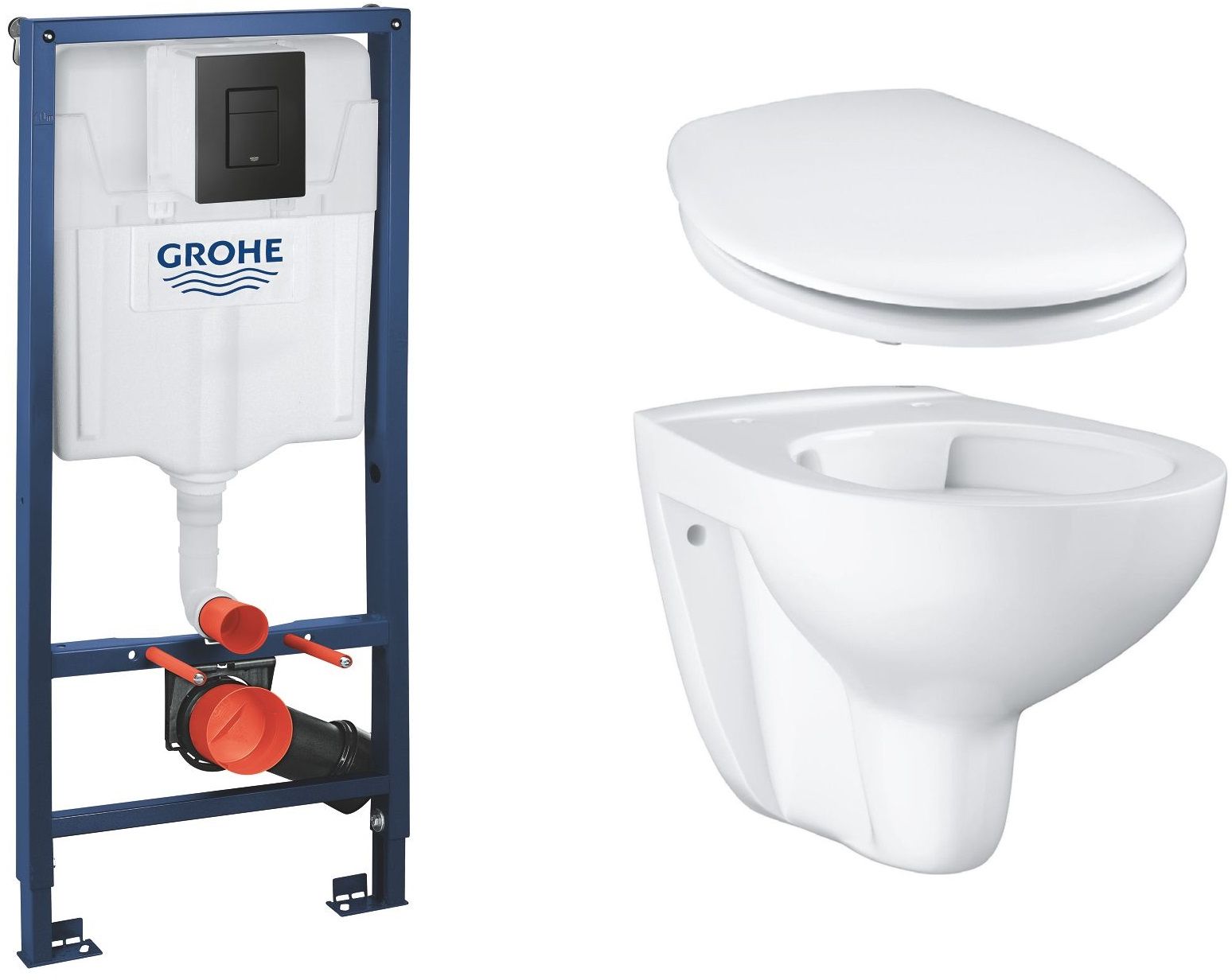 Set cadru ascuns cu buton de acționare Grohe Solido 38811KF0, vas WC Grohe Bau Ceramic 39427000, 39492000