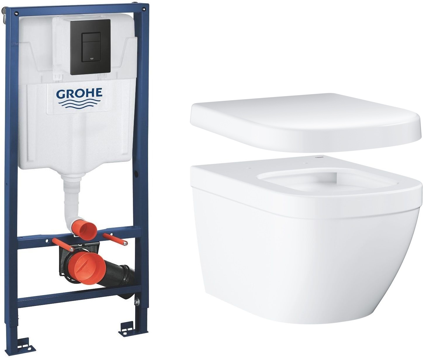 Set vas WC Grohe Euro Ceramic 3932800H, cadru ascuns cu buton de acționare Grohe Solido 38811KF0, 39331001