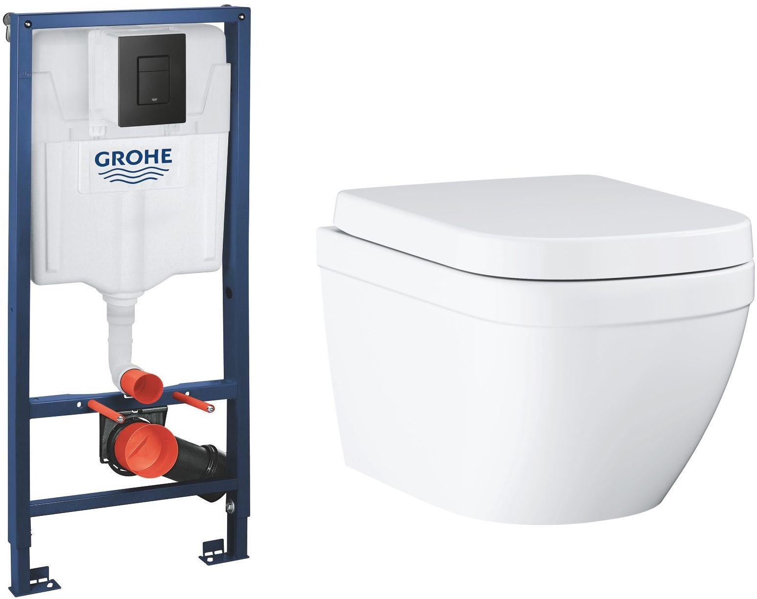 Set vas WC Grohe Euro Ceramic 39554000, cadru ascuns cu buton de acționare Grohe Solido 38811KF0