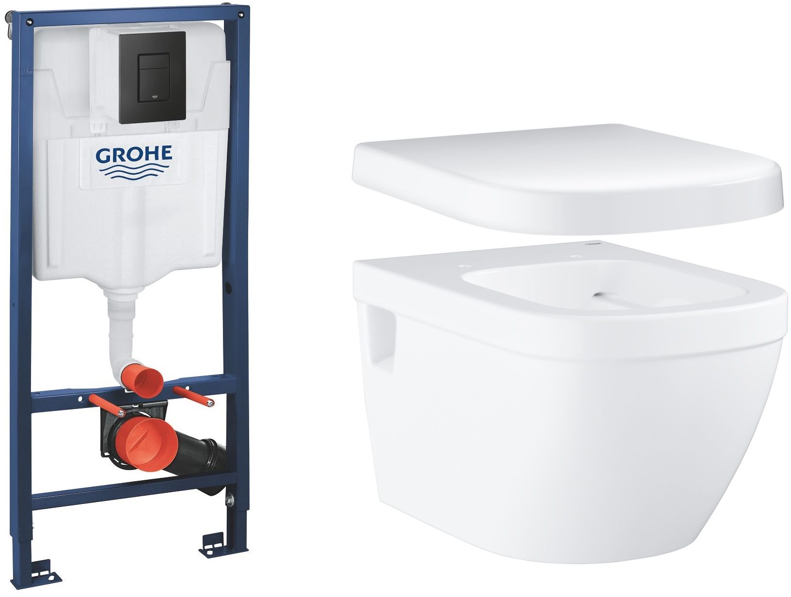 Set cadru ascuns cu buton de acționare Grohe Solido 38811KF0, vas WC Grohe Euro Ceramic 39538000, 39330001
