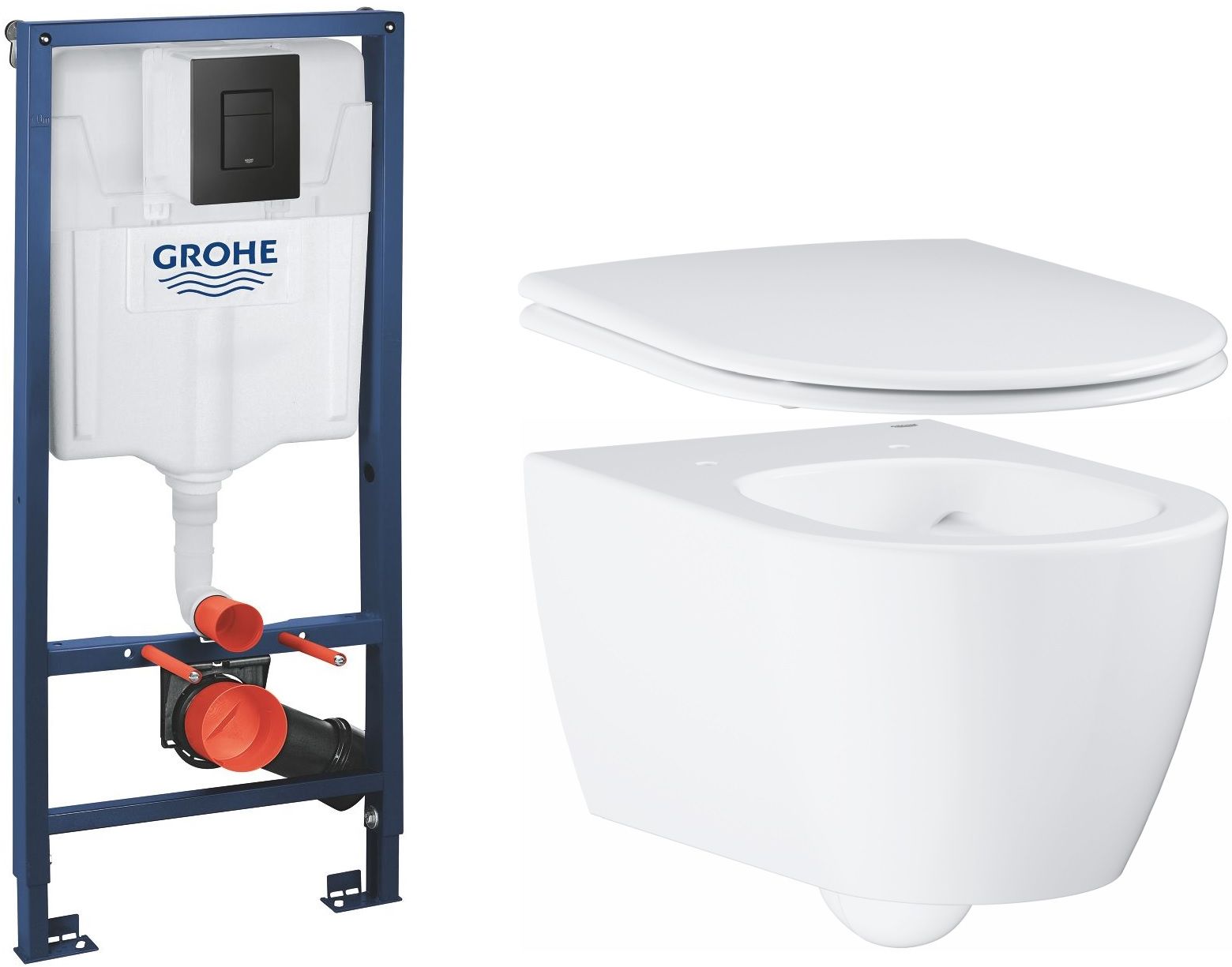 Set vas WC Grohe Essence 3957100H, cadru ascuns cu buton de acționare Grohe Solido 38811KF0, 39577000