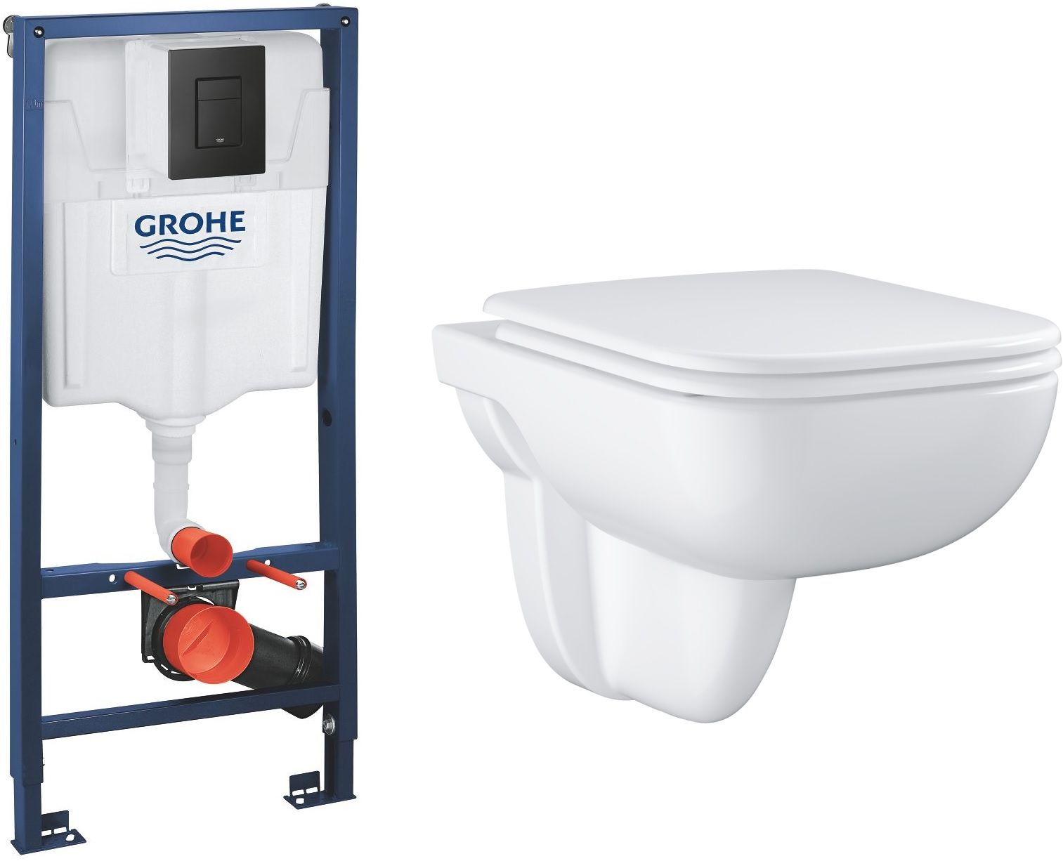 Set vas WC cu capac soft-close Grohe Start Edge 39815000, cadru ascuns cu buton de acționare Grohe Solido 38811KF0