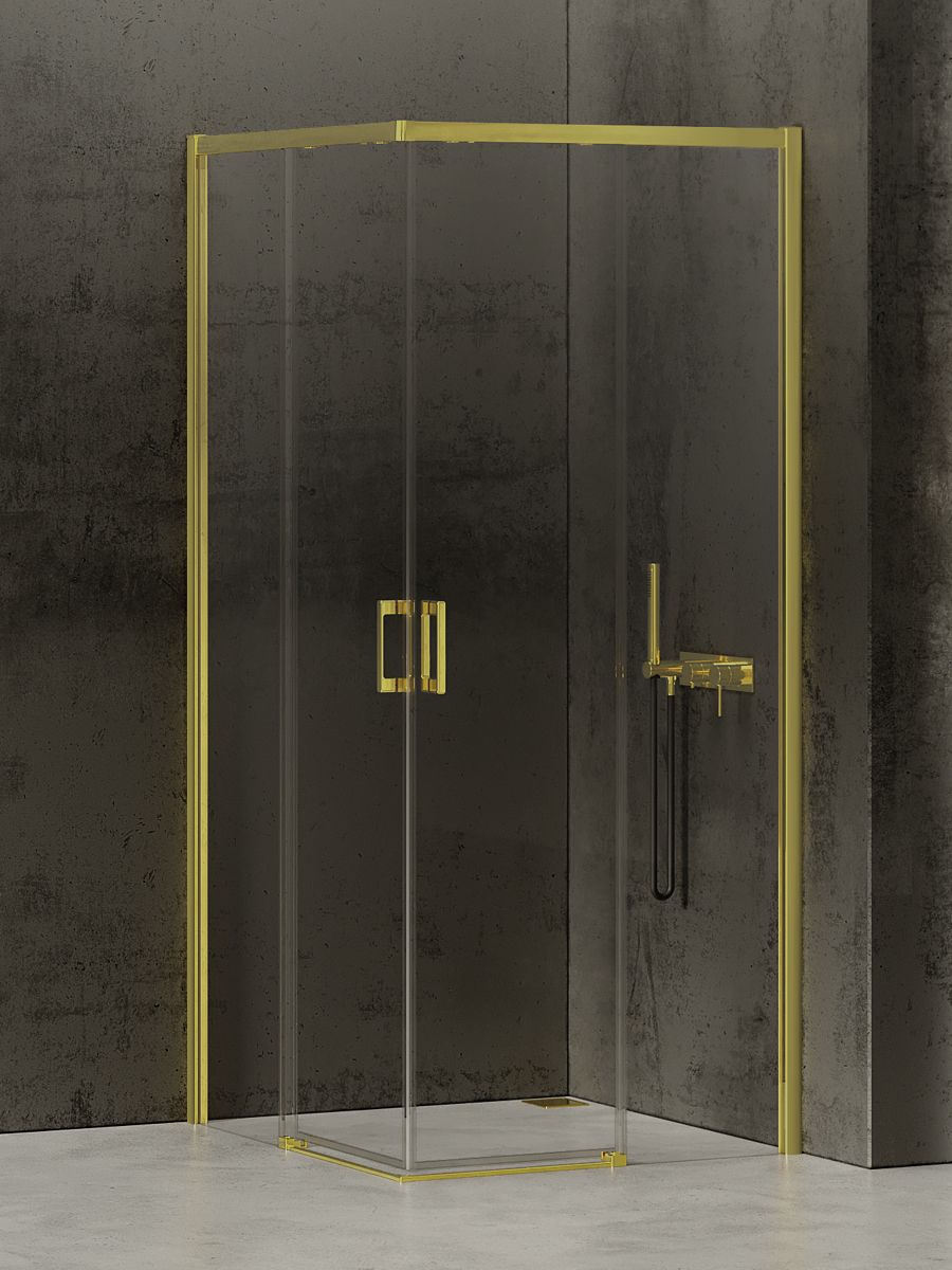 New Trendy Prime Light Gold cabină de duș 100x100 cm pătrat auriu luciu/sticlă transparentă D-0420A/D-0421A