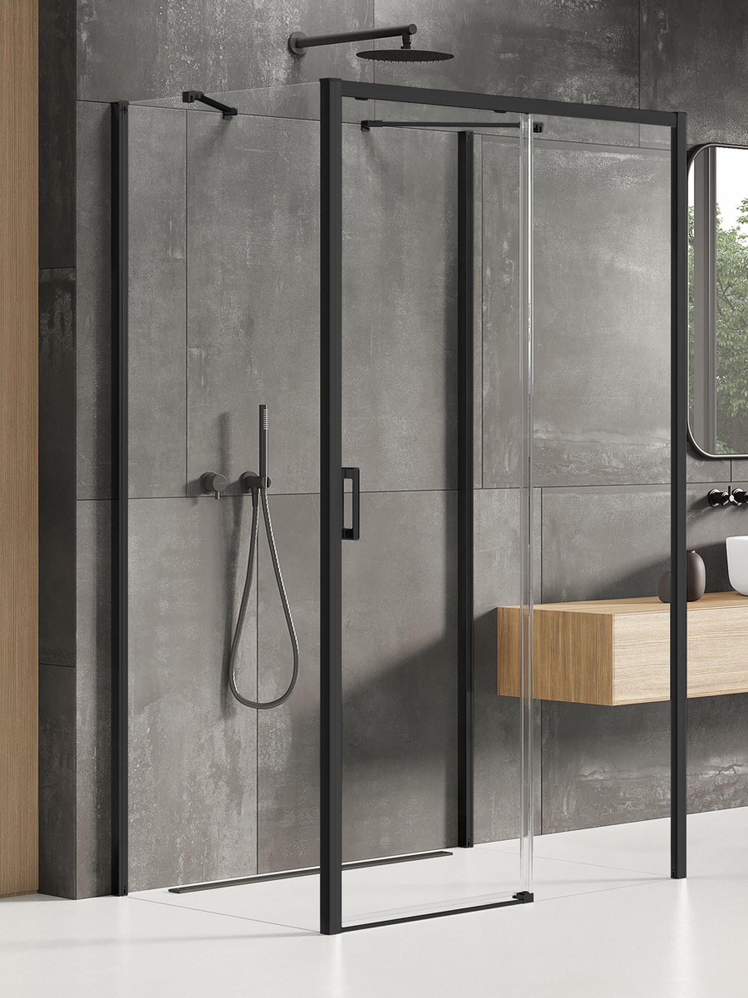 New Trendy Prime Black cabină de duș 110x80 cm dreptunghiular negru mat/sticlă transparentă K-0941
