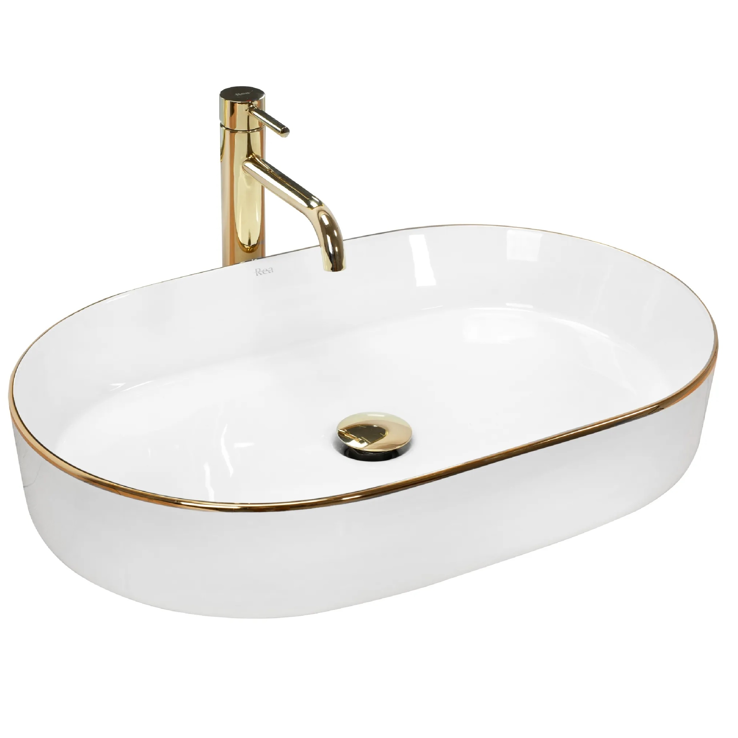 Rea Nadia lavoar 61x38.5 cm ovale de blat alb-auriu REA-U1063