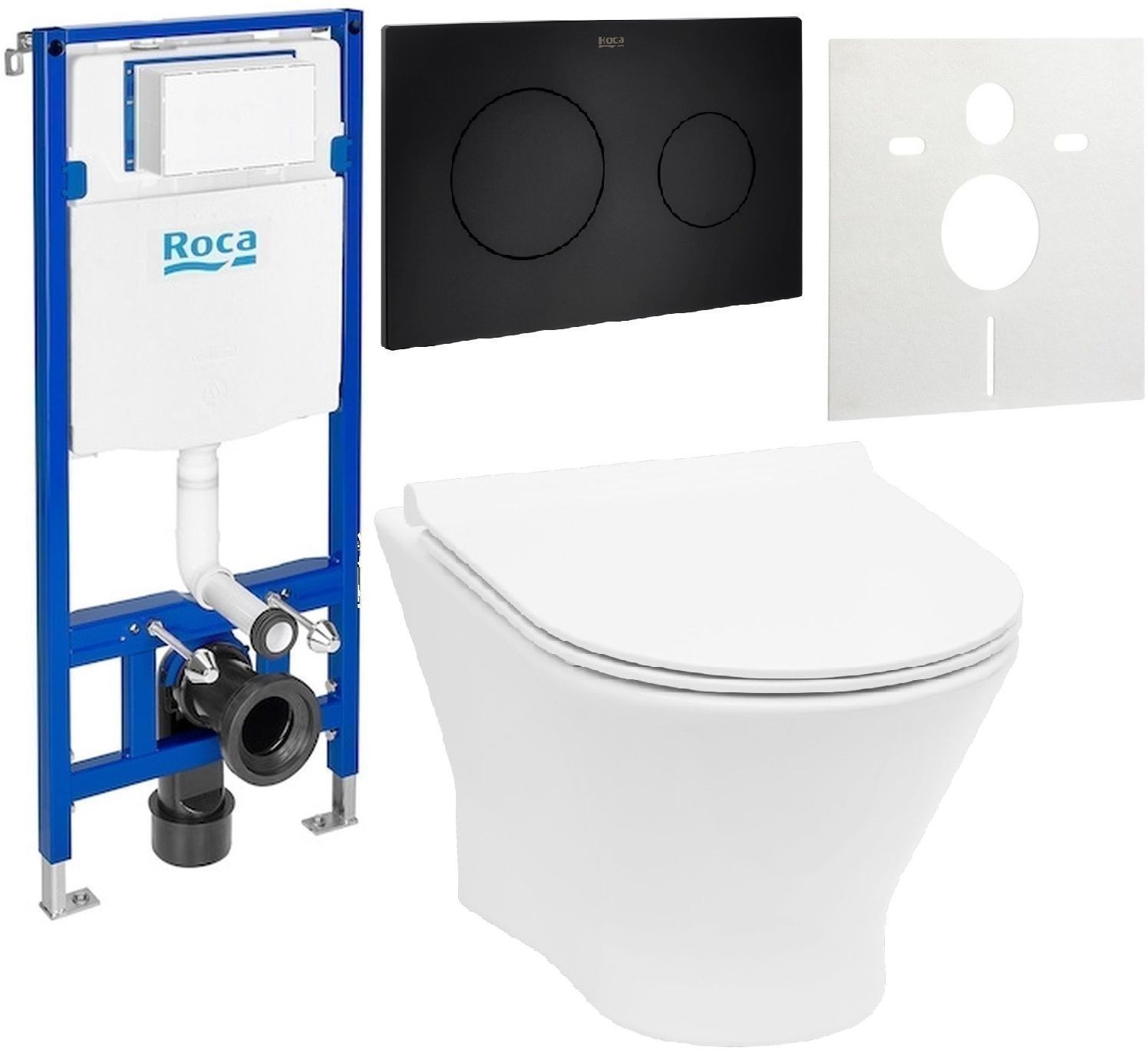 Set vas WC cu capac soft-close Roca Nexo A34H64L000, cadru încastrat Roca Duplo One A890070020, A890189206, A890063000
