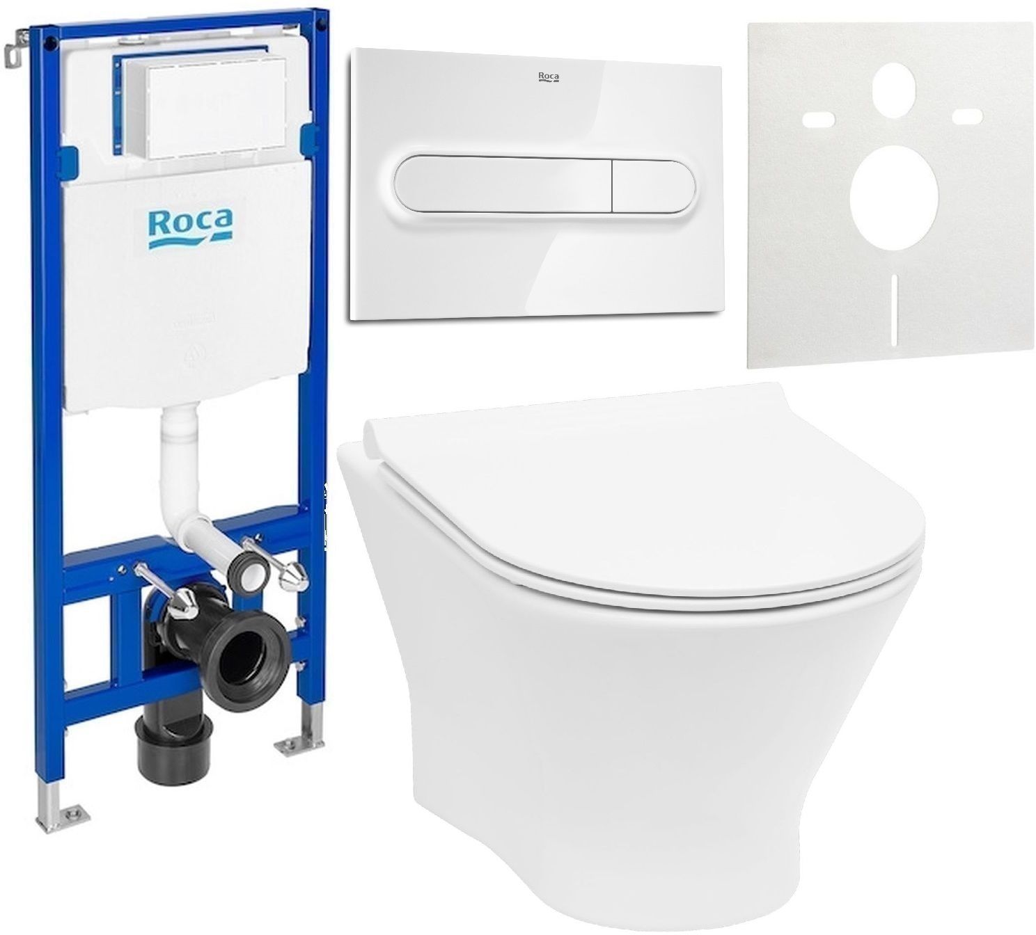 Set vas WC cu capac soft-close Roca Nexo A34H64L000, cadru încastrat Roca Duplo One A890070020, A890195000, A890063000