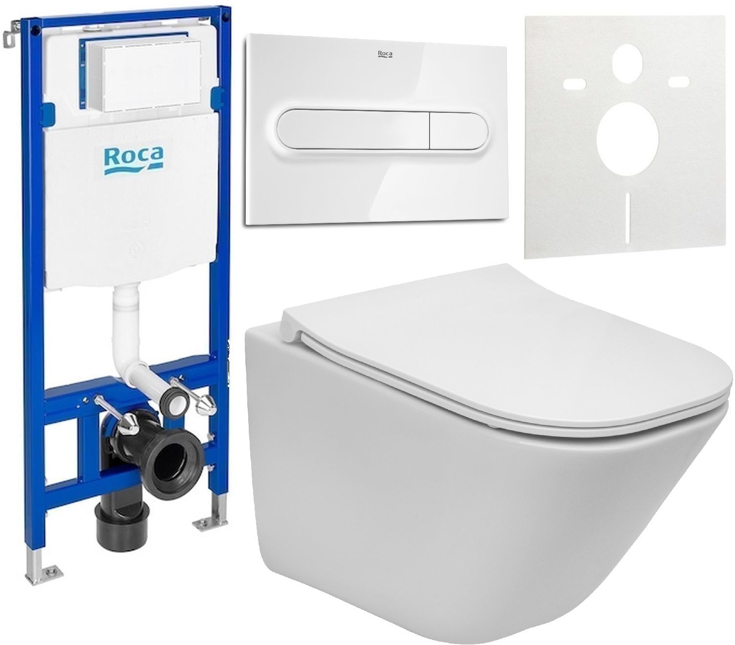Set vas WC Roca Gap Square A34647A000, cadru încastrat Roca Duplo One A890070020, A80173200B, A890195000, A890063000