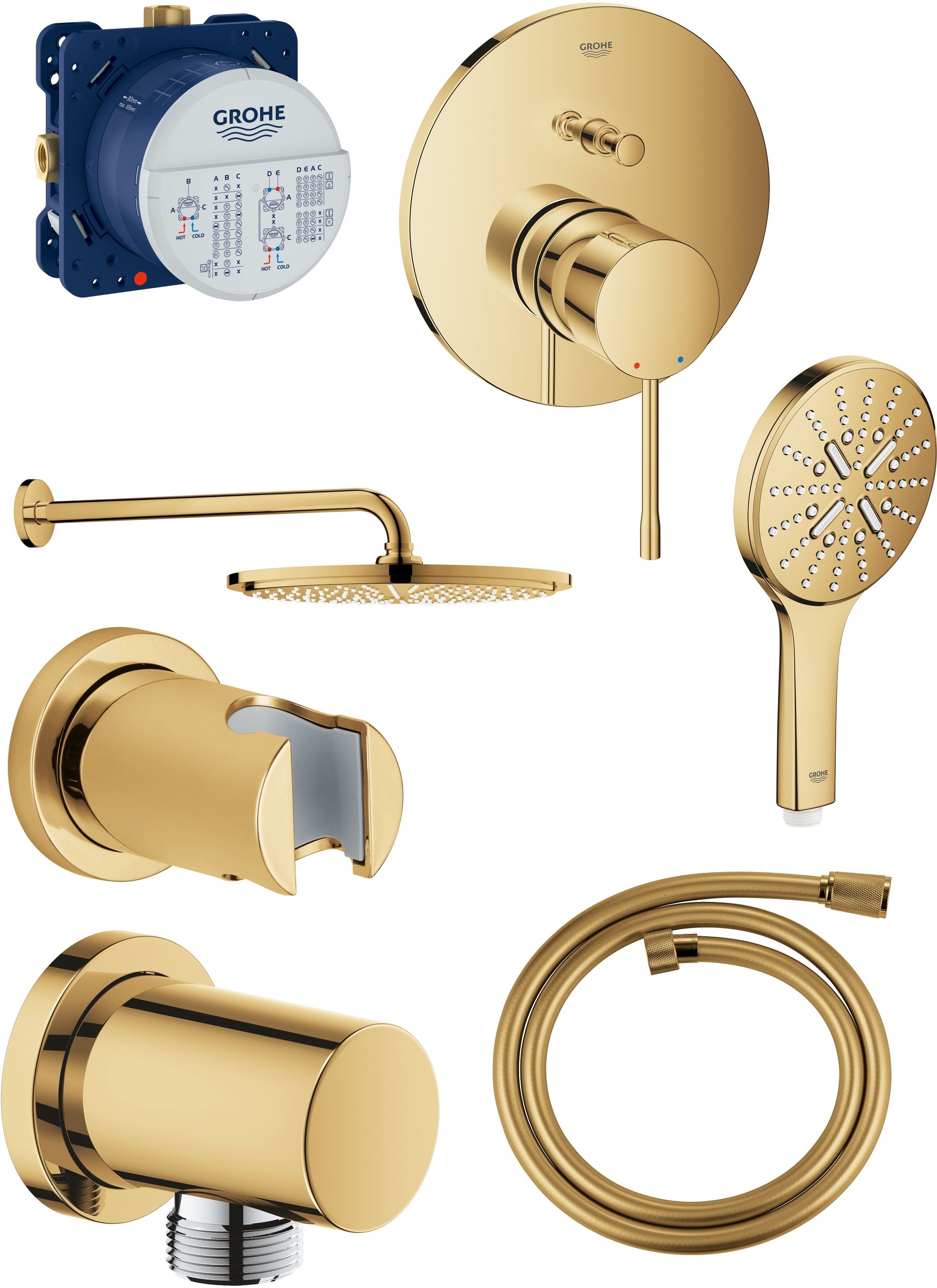 Set cap de duș Grohe Rainshower 26066GL0, baterie cadă-duș Grohe Essence 24058GL1, 26574GL0, 27057GL0, 35600000, 27074GL0, 28362GL0