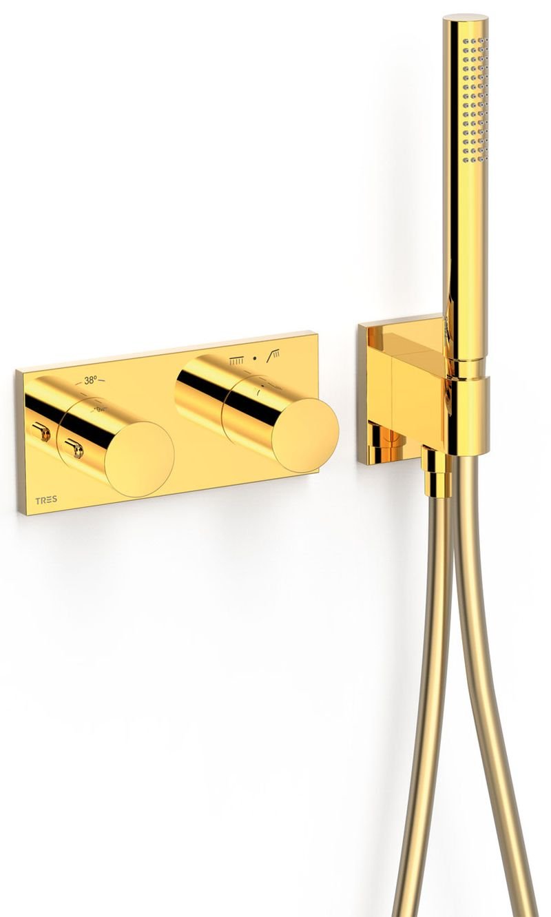 Tres B-System baterie cadă-duș ascuns cu termostat auriu 30735201OR