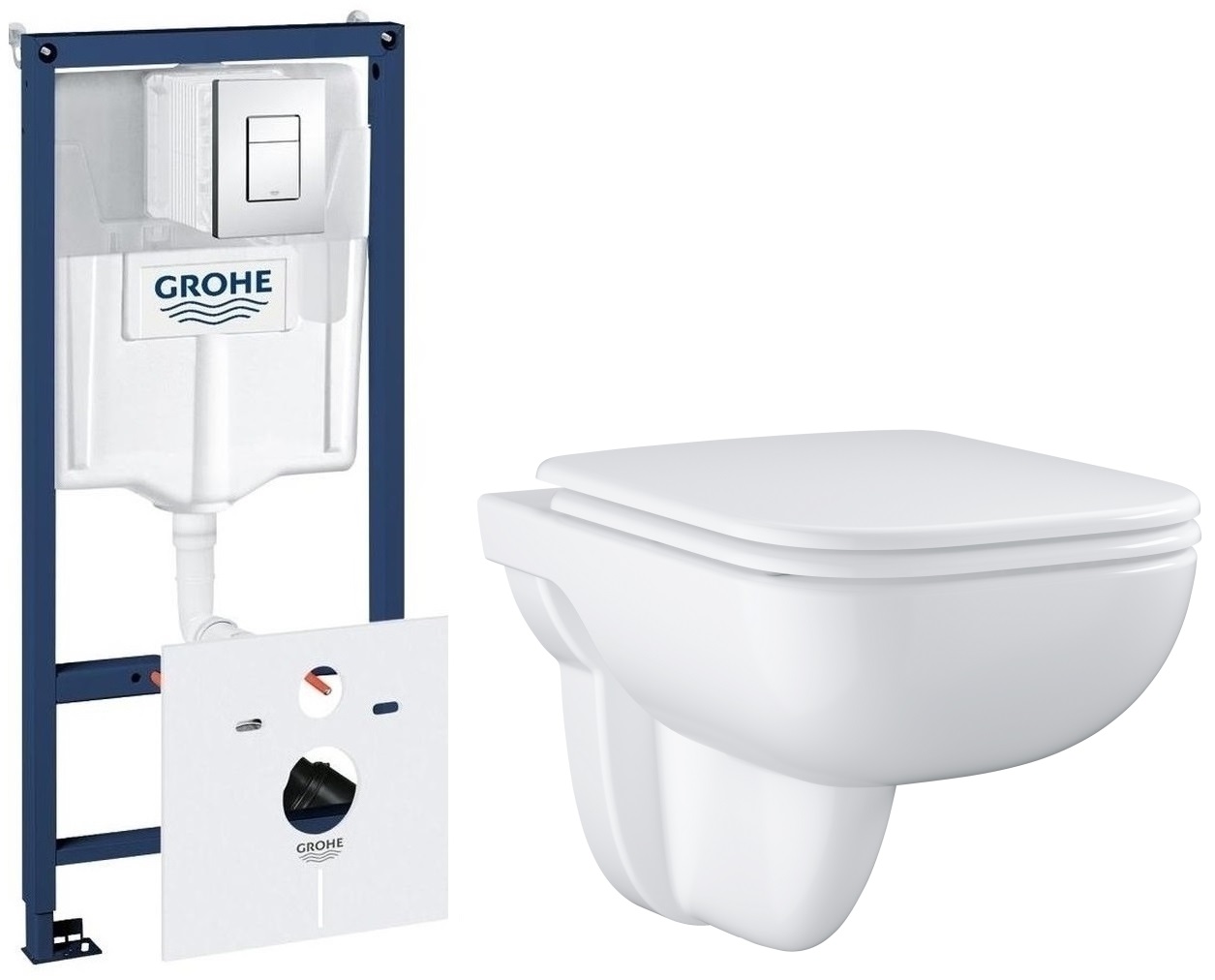 Set vas WC cu capac soft-close Grohe Start Edge 39815000, cadru încastrat Grohe Rapid SL 38827000