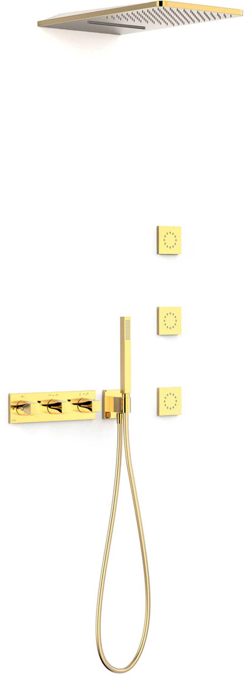 Tres B-System set de duș ascuns cu termostat cu duș de ploaie auriu 30725405OR