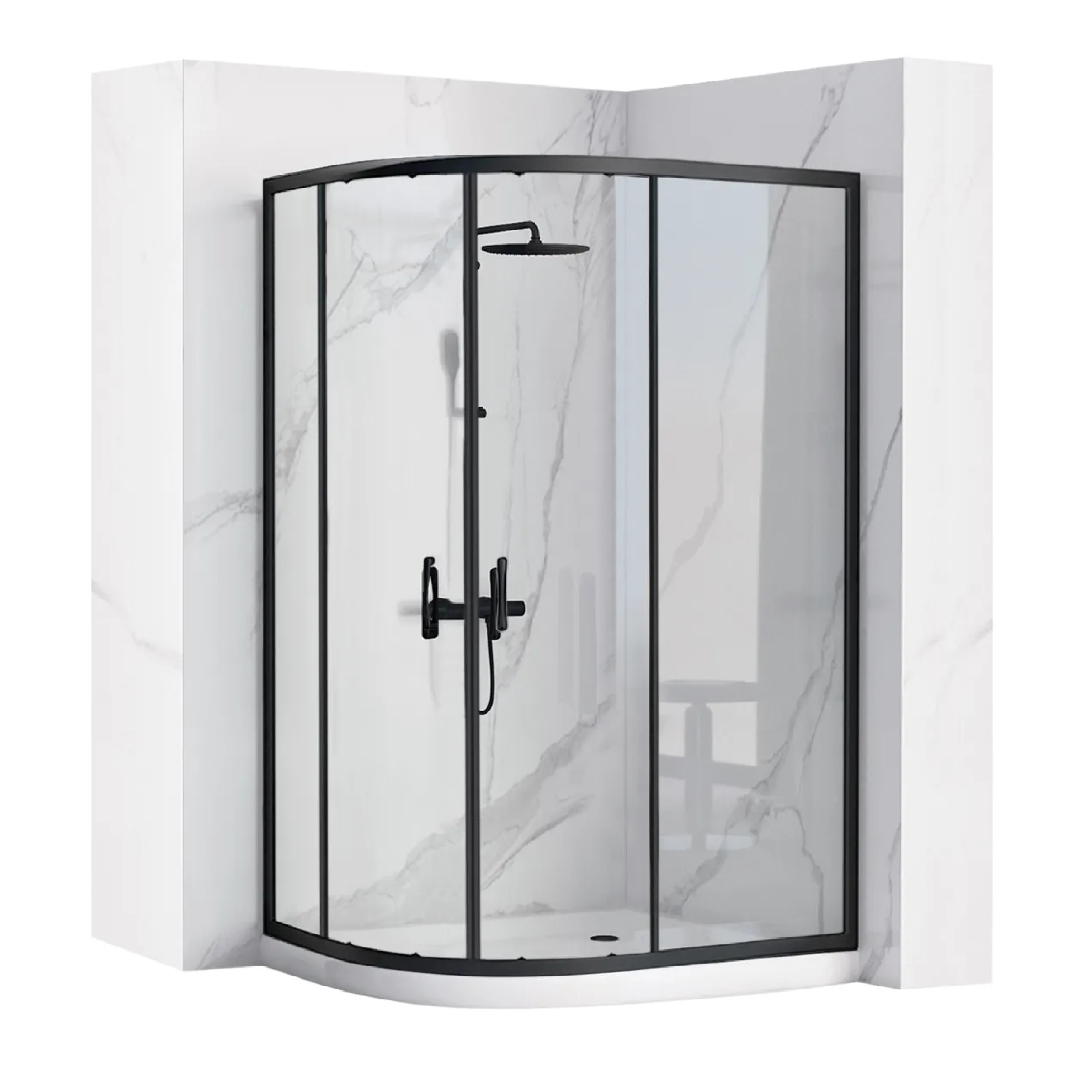 Rea Look cabină de duș 80x80 cm semicircular negru semi lucios/sticlă transparentă REA-K7902