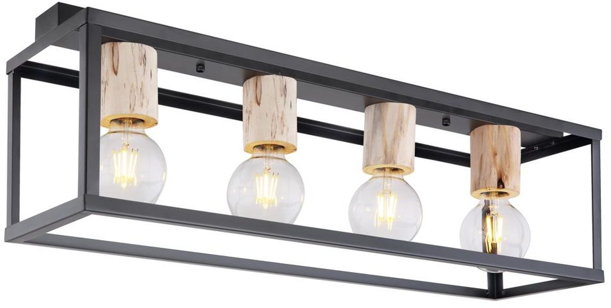 Candellux Retro lampă de tavan 4x40 W negru-lemn 34-00798