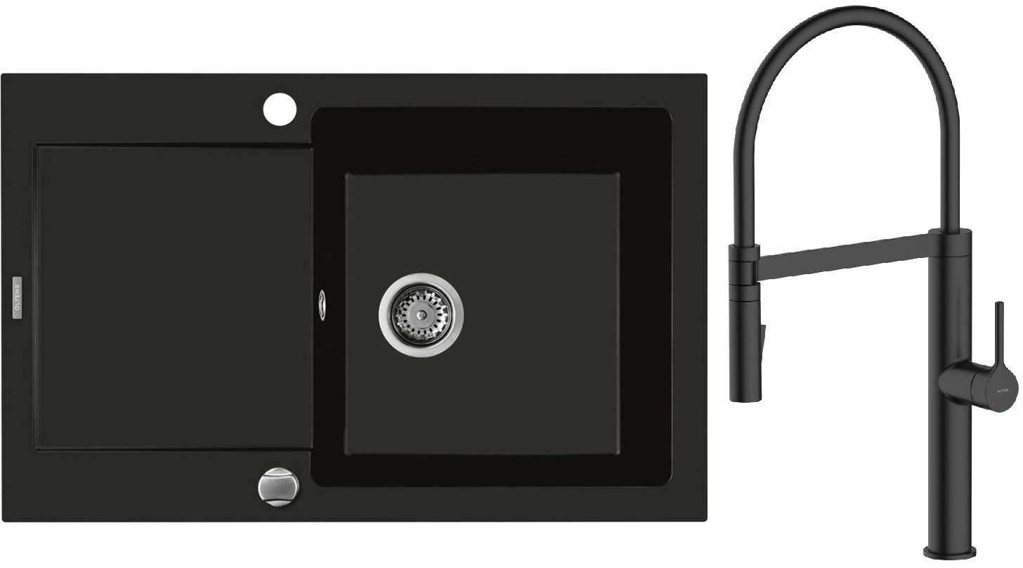 Set baterie bucătărie Oltens Borga 35207300, chiuvetă din granit Oltens Gravan 72100300