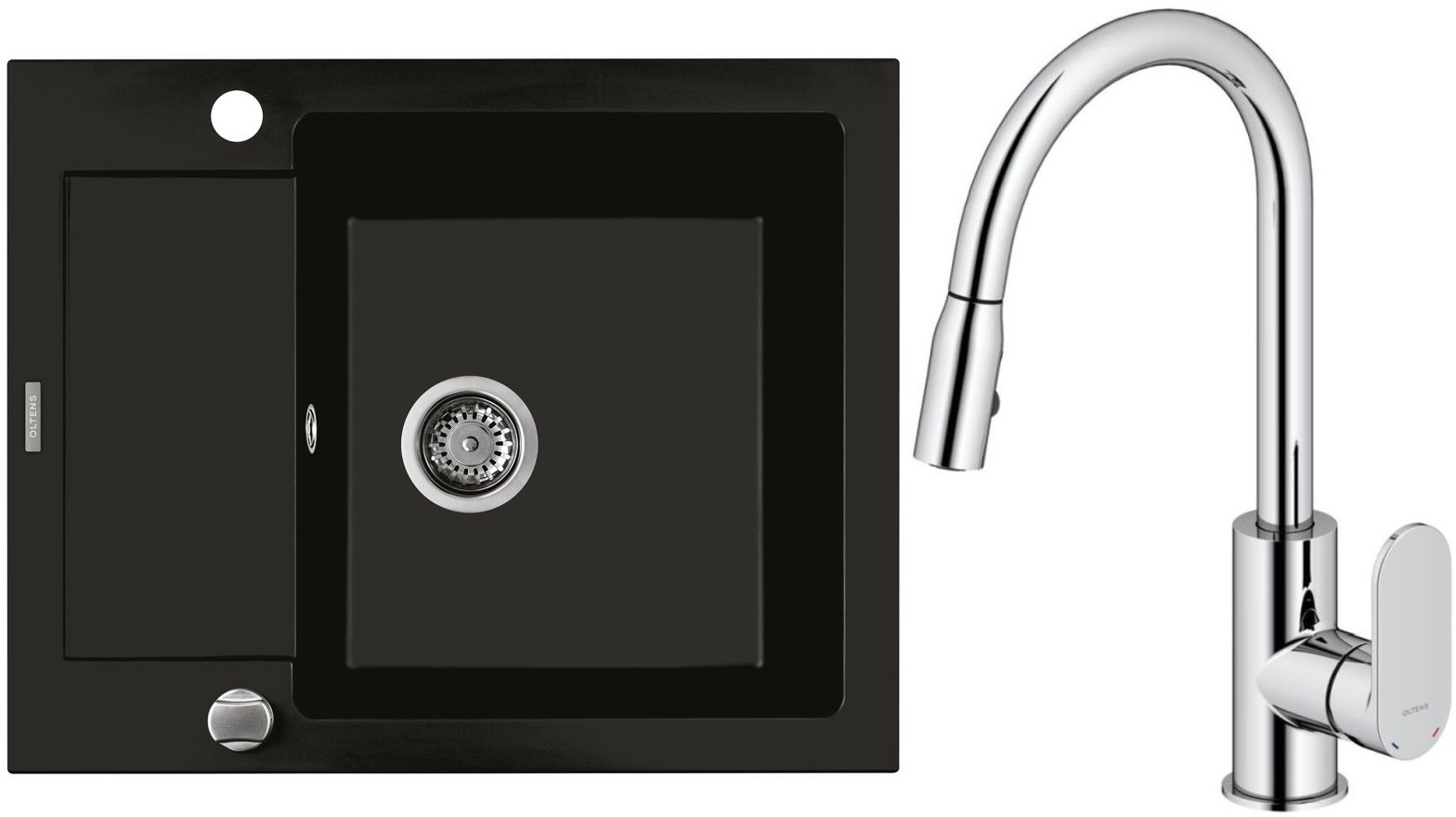 Set chiuvetă din granit Oltens Gravan 72102300, baterie bucătărie Oltens Lista 35202100