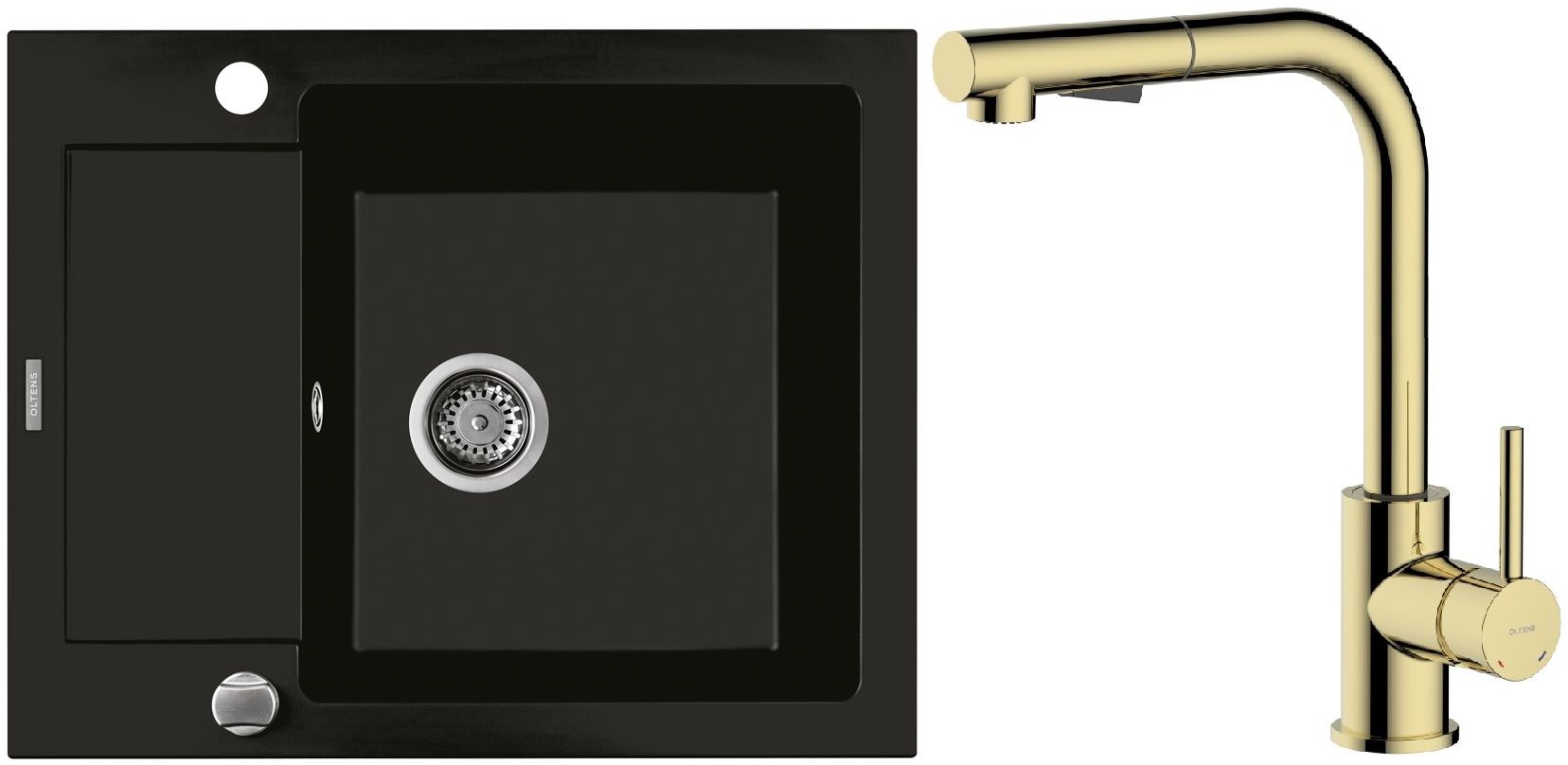 Set baterie bucătărie Oltens Myvat 35205800, chiuvetă din granit Oltens Gravan 72102300