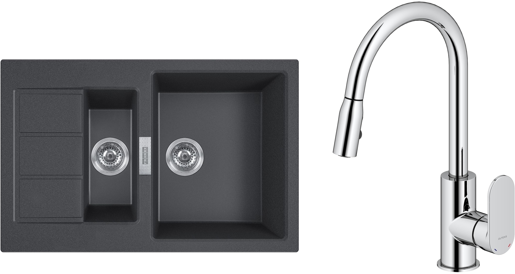 Set chiuvetă tectonite Franke Sirius 2.0 143.0618.687, baterie bucătărie Oltens Lista 35202100