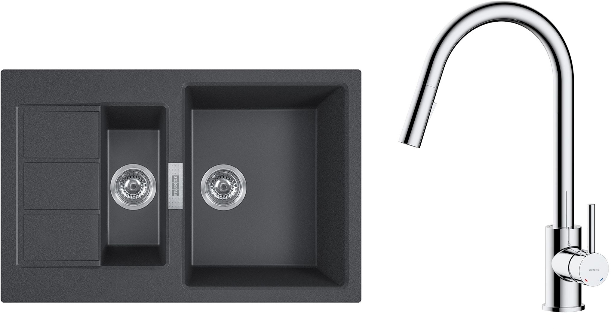 Set chiuvetă tectonite Franke Sirius 2.0 143.0618.687, baterie bucătărie Oltens Litla 35204100