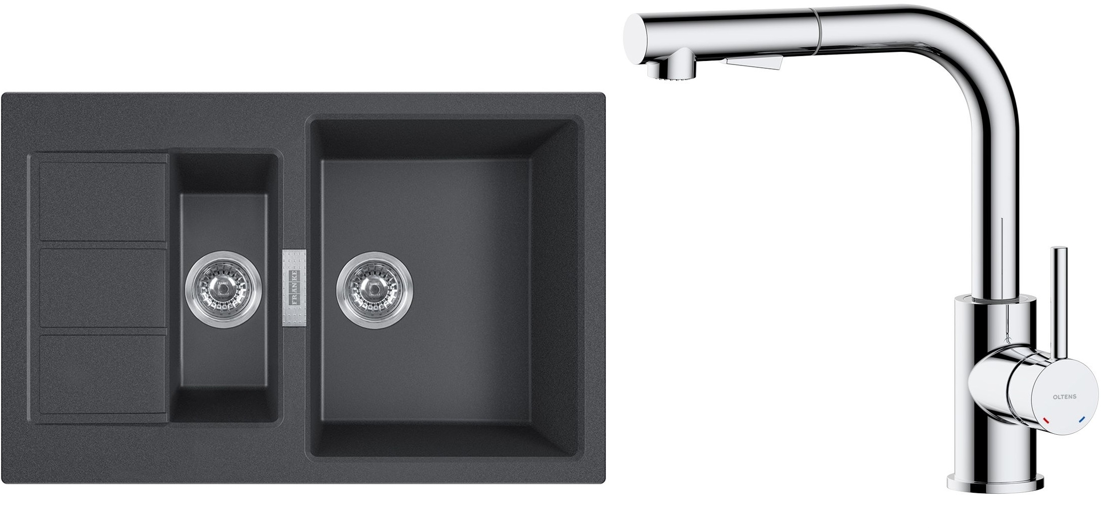 Set chiuvetă tectonite Franke Sirius 2.0 143.0618.687, baterie bucătărie Oltens Myvat 35205100