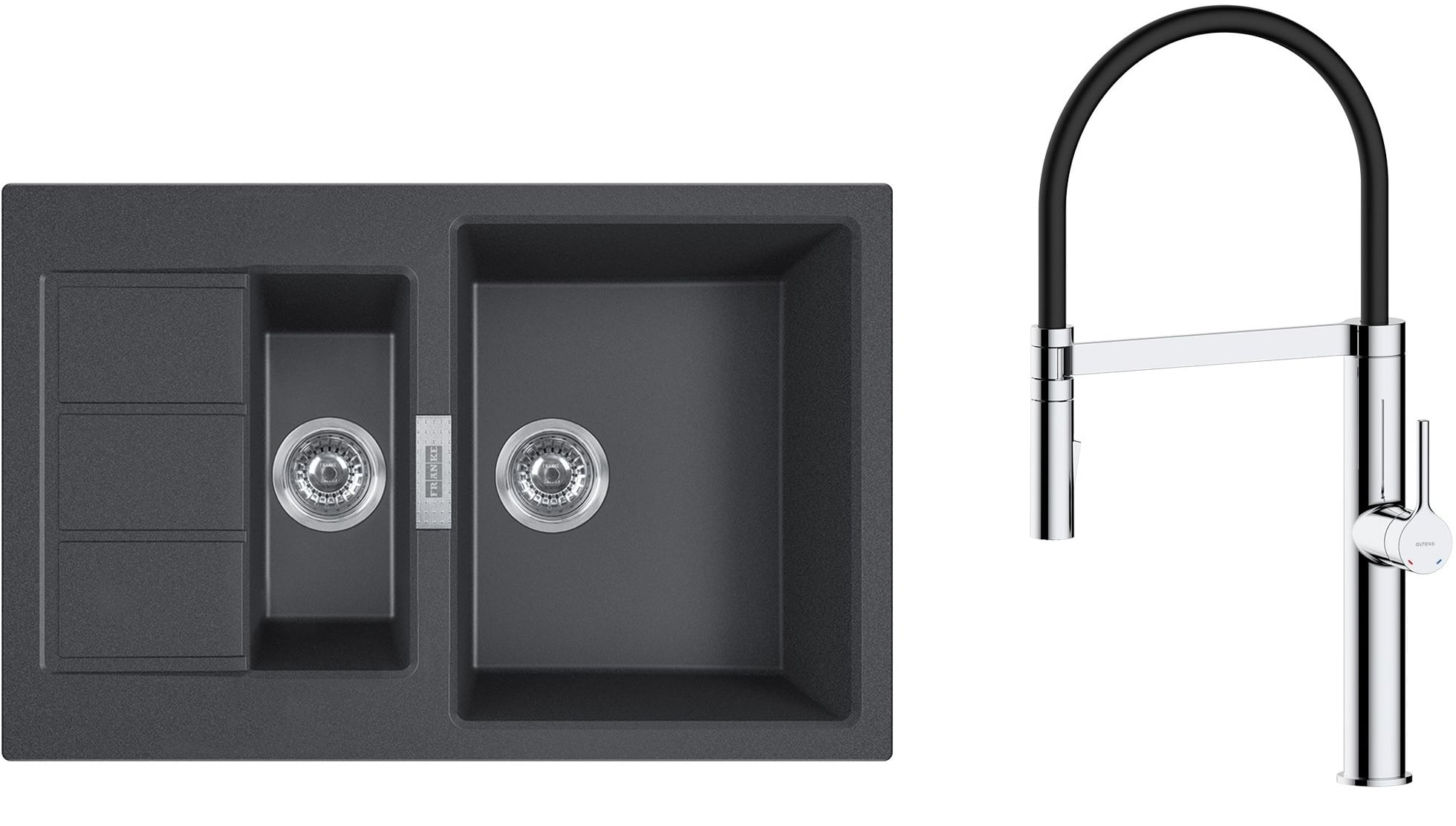 Set baterie bucătărie Oltens Borga 35207100, chiuvetă tectonite Franke Sirius 2.0 143.0618.687