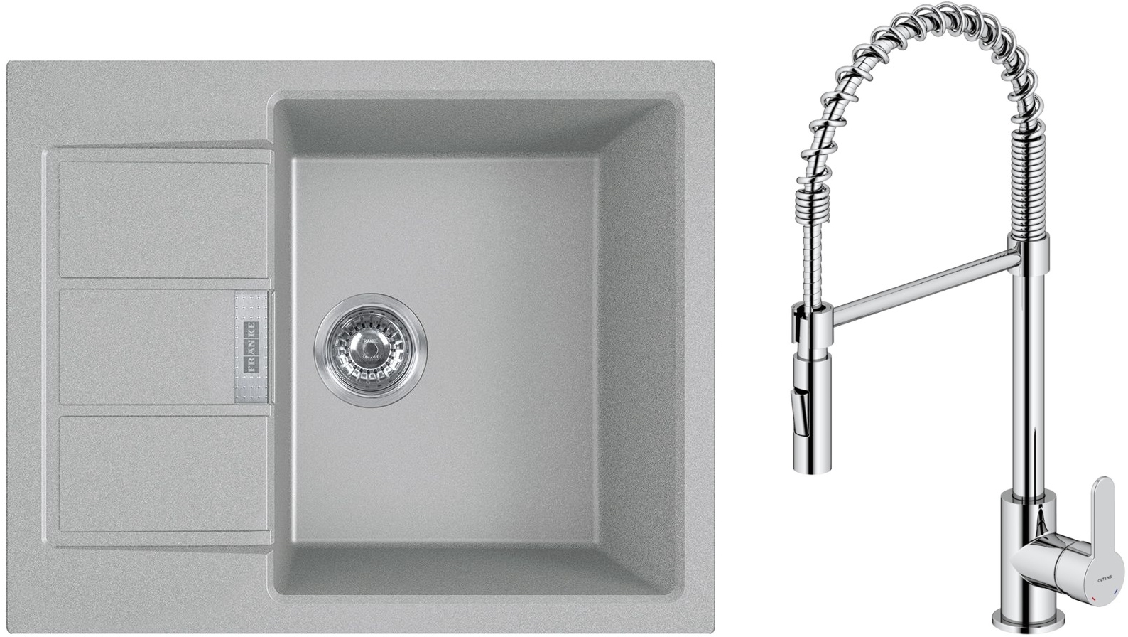 Set baterie bucătărie Oltens Duf 35203100, chiuvetă tectonite Franke Sirius 2.0 143.0618.668