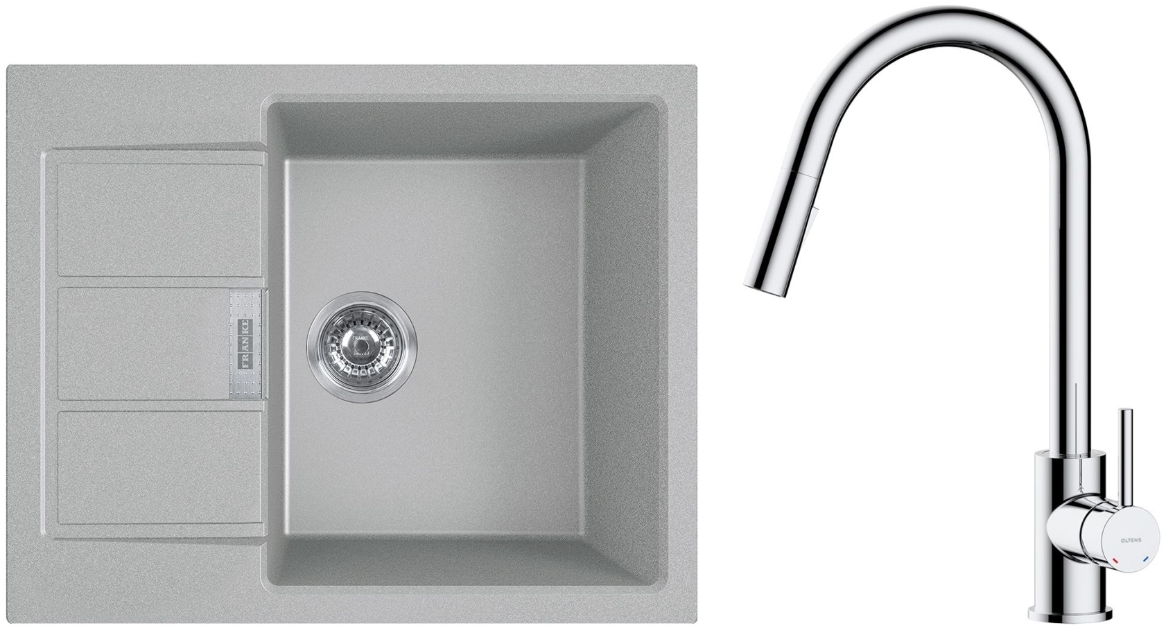 Set chiuvetă tectonite Franke Sirius 2.0 143.0618.668, baterie bucătărie Oltens Litla 35204100