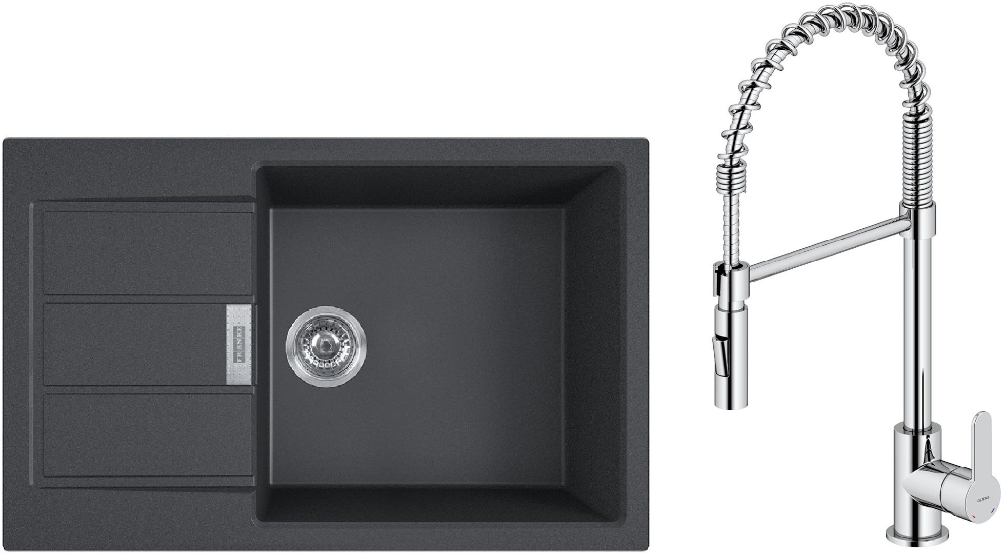 Set baterie bucătărie Oltens Duf 35203100, chiuvetă tectonite Franke Sirius 2.0 143.0618.577