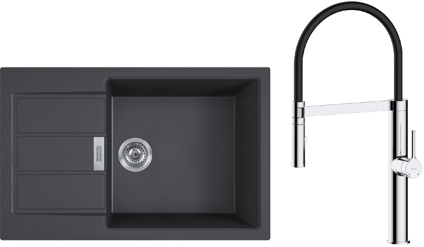 Set baterie bucătărie Oltens Borga 35207100, chiuvetă tectonite Franke Sirius 2.0 143.0618.577