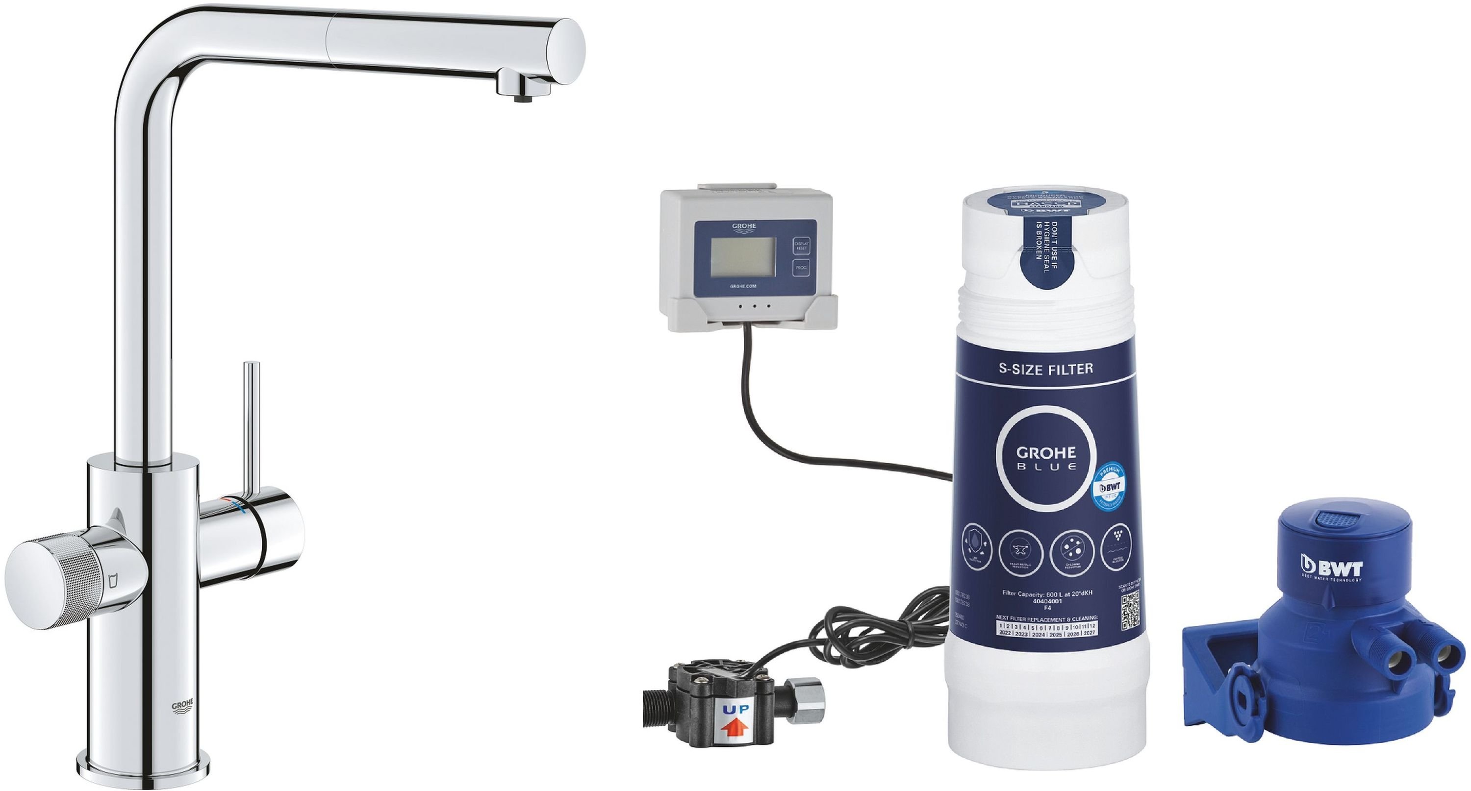 Set baterie pentru filtru apă Grohe Blue 30601000, filtru cu cap Grohe Blue 40438001