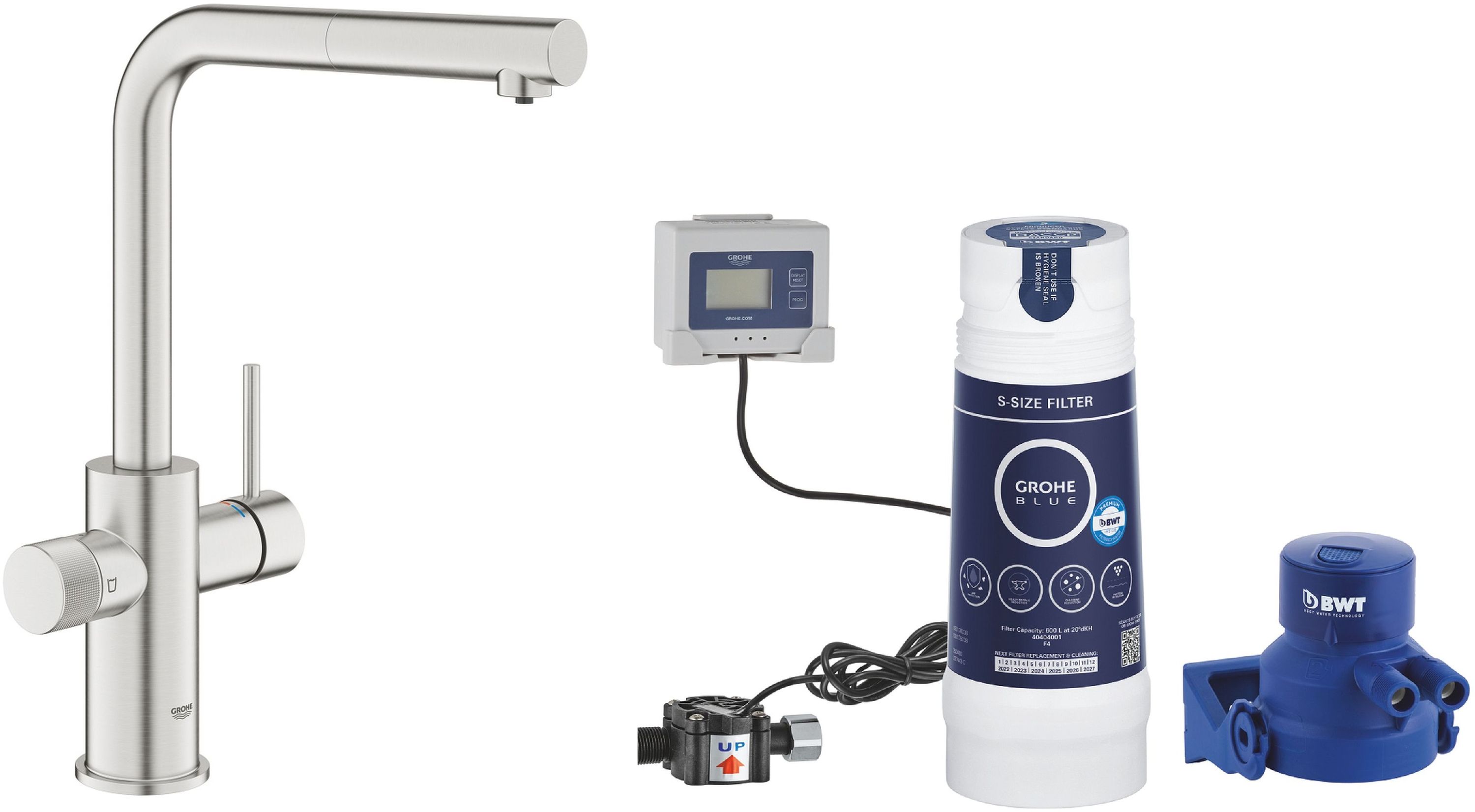 Set baterie pentru filtru apă Grohe Blue 30601DC0, filtru cu cap Grohe Blue 40438001