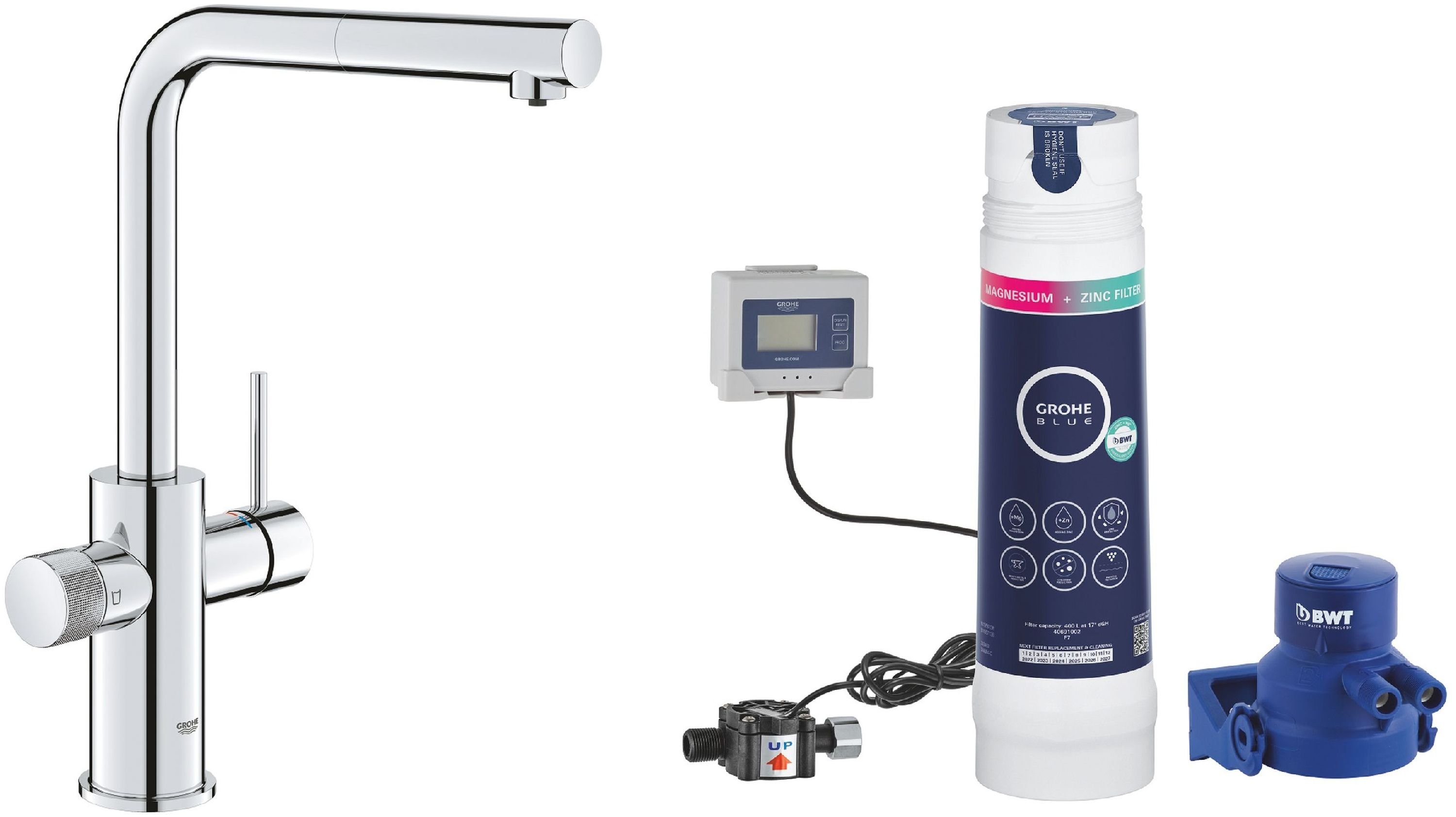 Set baterie pentru filtru apă Grohe Blue 30601000, filtru cu cap Grohe Blue 40875000