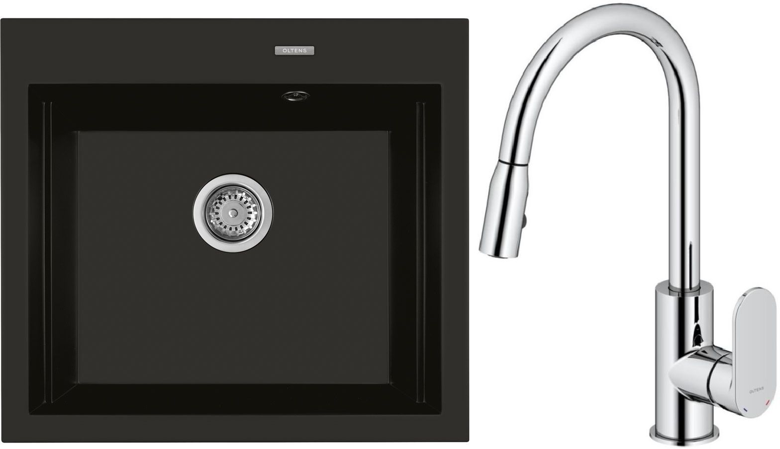 Set chiuvetă din granit Oltens Gravan 72000300, baterie bucătărie Oltens Lista 35202100