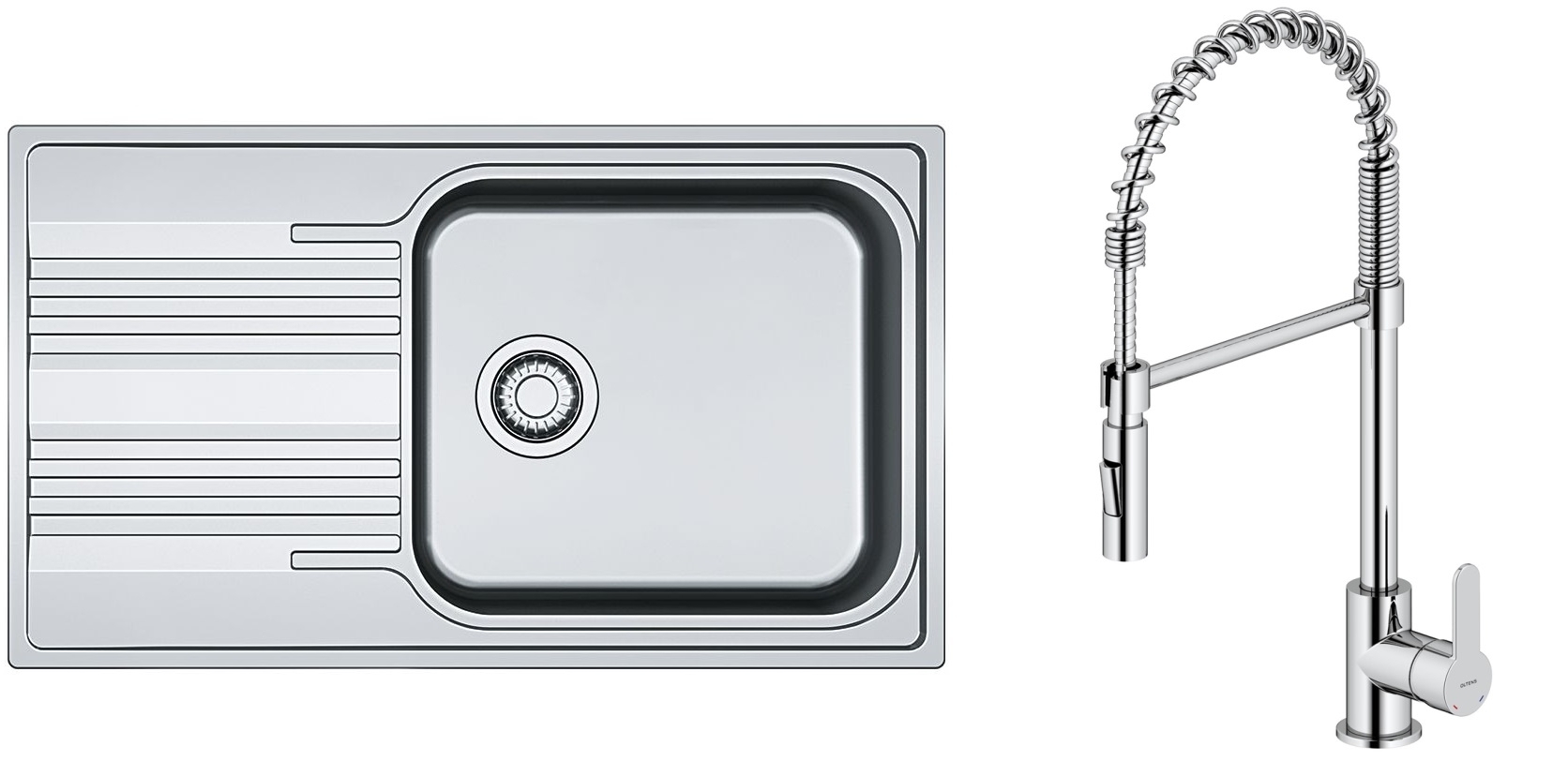 Set baterie bucătărie Oltens Duf 35203100, chiuveta din otel Franke Smart 101.0368.324