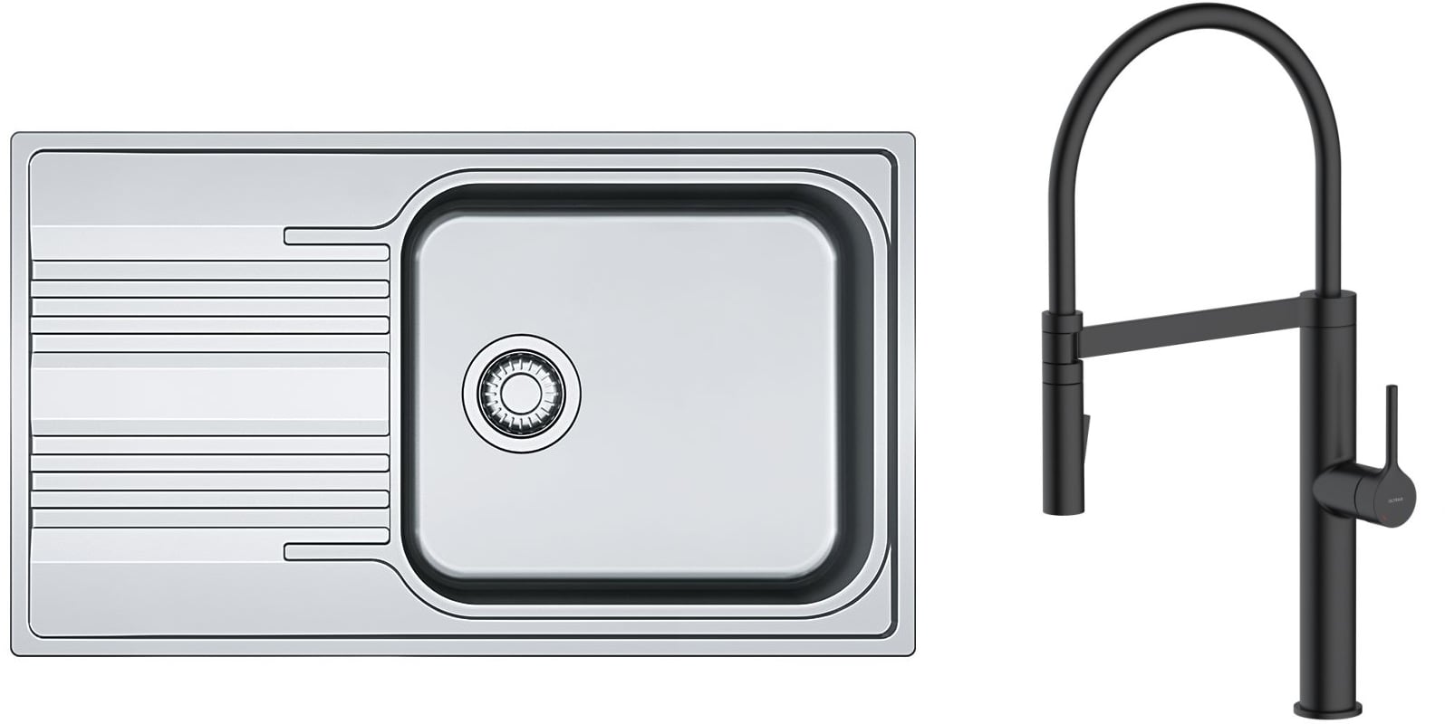 Set baterie bucătărie Oltens Borga 35207300, chiuveta din otel Franke Smart 101.0368.324