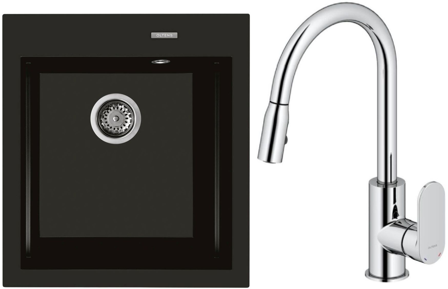 Set chiuvetă din granit Oltens Gravan 72001300, baterie bucătărie Oltens Lista 35202100