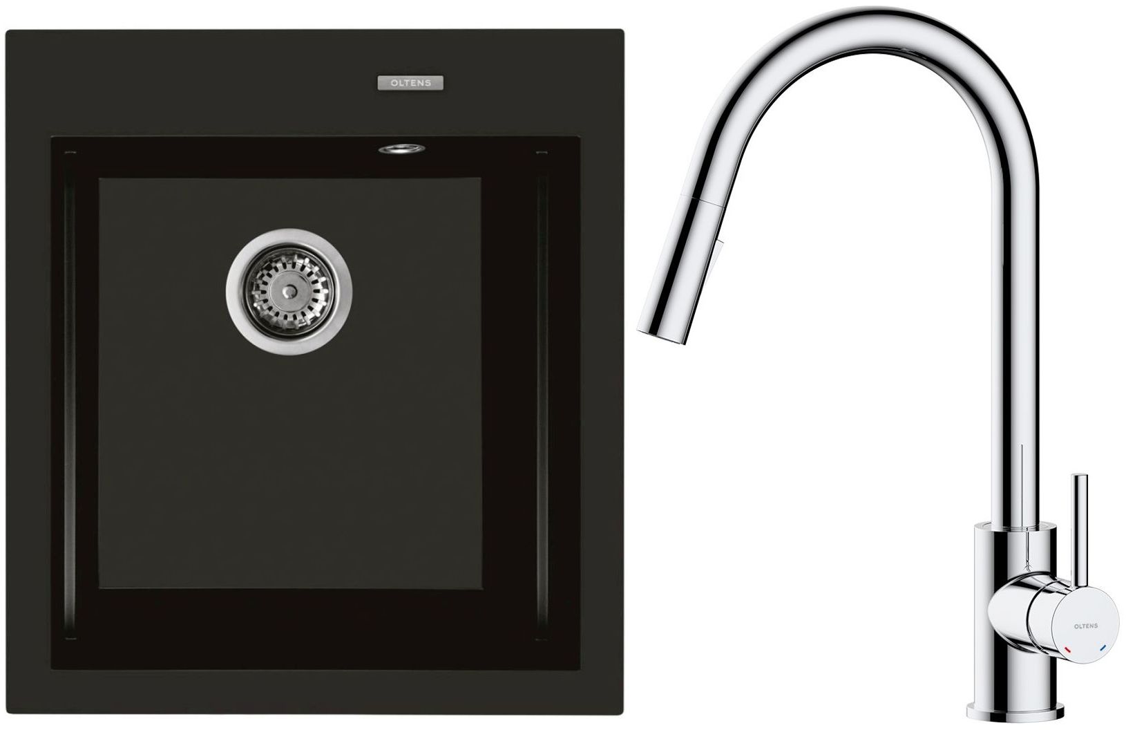 Set chiuvetă din granit Oltens Gravan 72001300, baterie bucătărie Oltens Litla 35204100