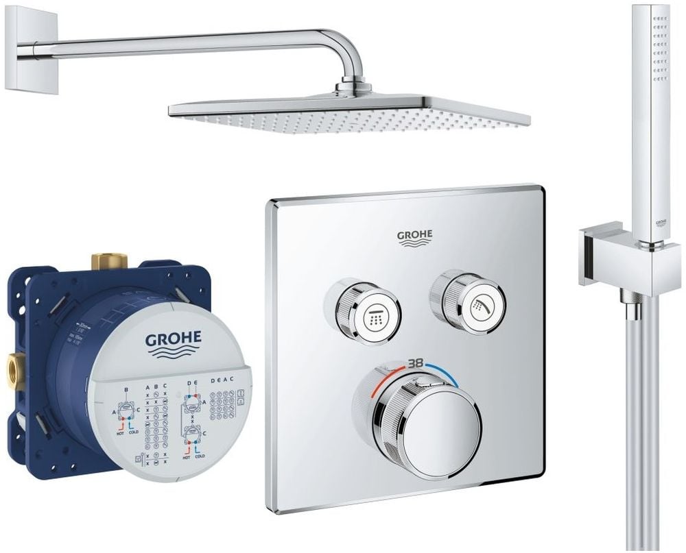 Set baterie cadă-duș Grohe Grohtherm SmartControl 29124000, cap de duș cu braț Grohe Rainshower 26564000, 26405000, 35600000