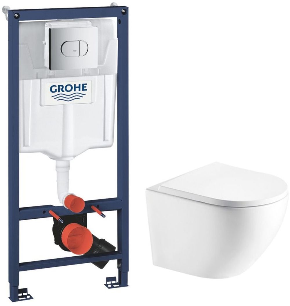 Set cadru ascuns cu buton de acționare Grohe Solido 38981000, vas WC cu capac soft-close Hagser Beno HGR20000042