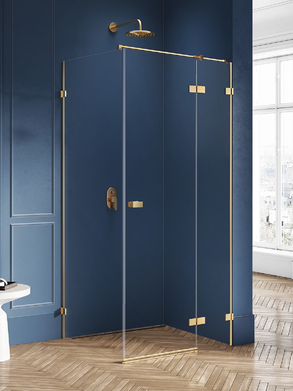 New Trendy Avexa Gold Brushed cabină de duș 90x80 cm dreptunghiular auriu periat/sticlă transparentă EXK-1733
