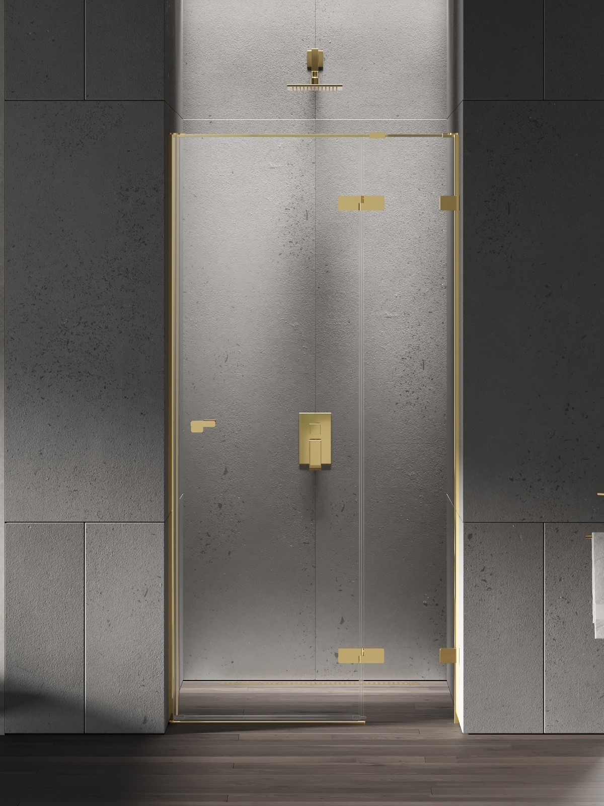 New Trendy Eventa Gold Shine uși de duș 90 cm înclinabilă auriu luciu/sticlă transparentă EXK-4674