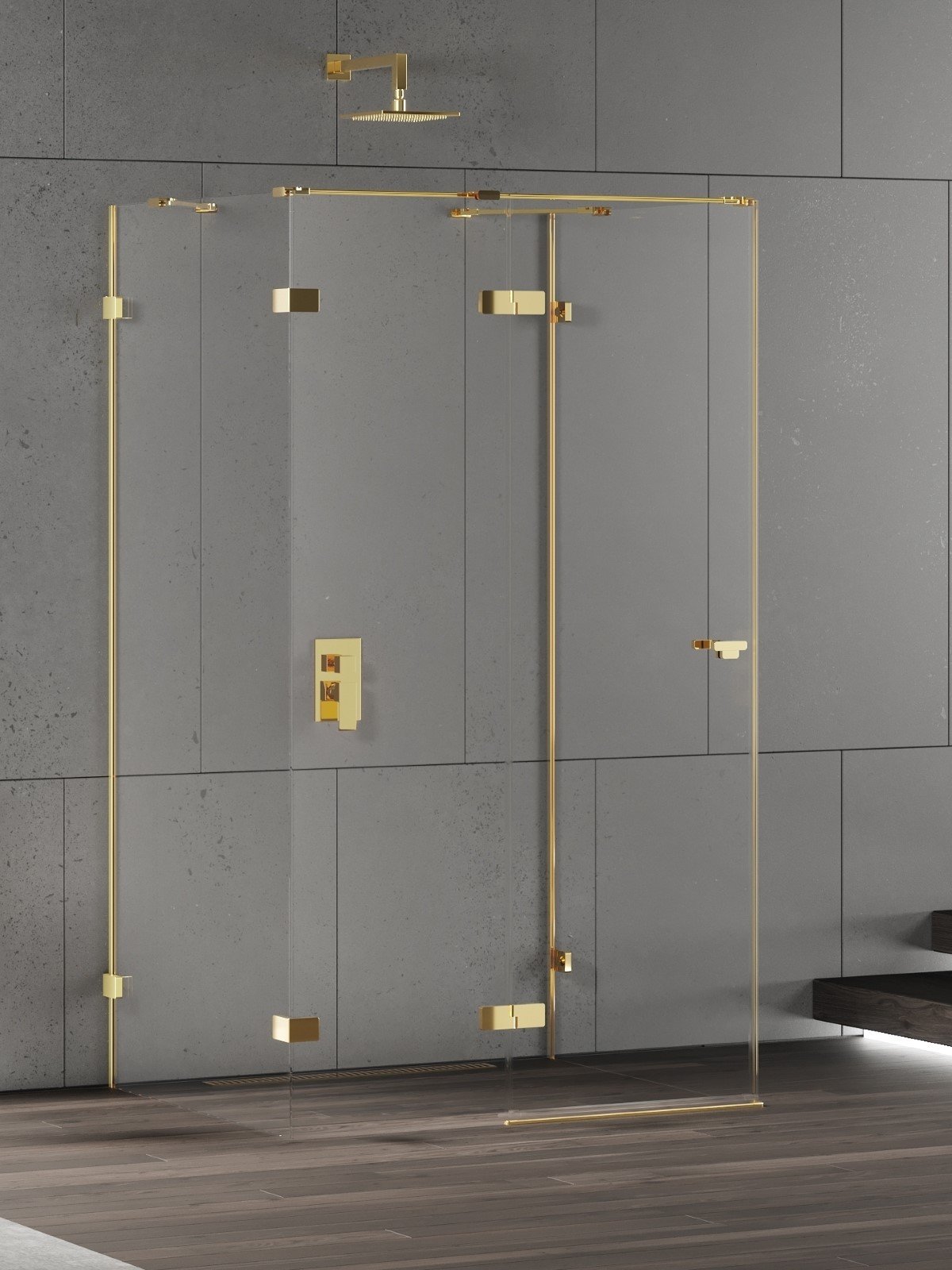 New Trendy Eventa Gold Shine cabină de duș 90x90 cm pătrat auriu luciu/sticlă transparentă EXK-4800