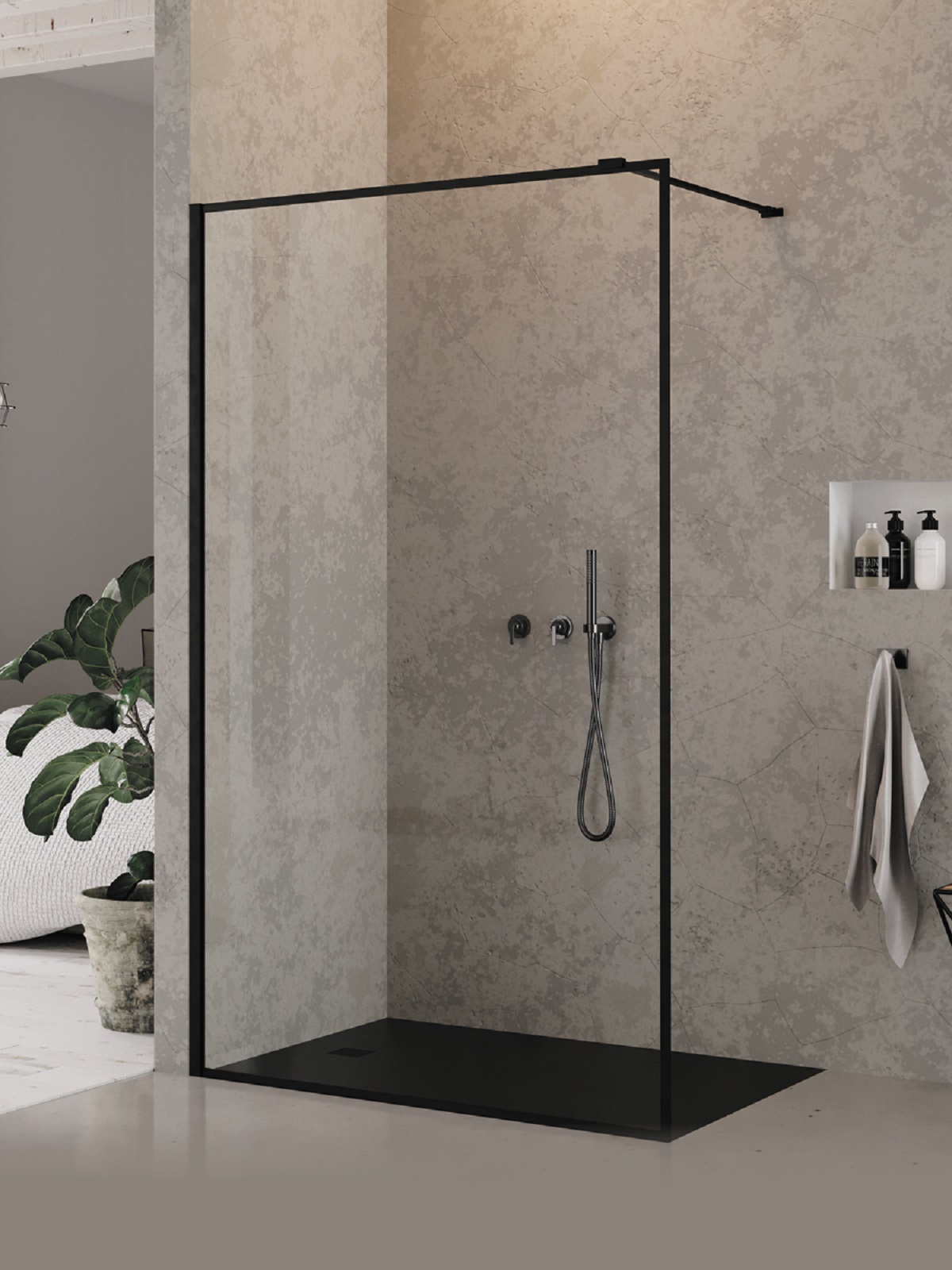 New Trendy New Modus Black perete cabină de duș walk-in 120 cm negru semi lucios/sticla transparentă EXK-5560