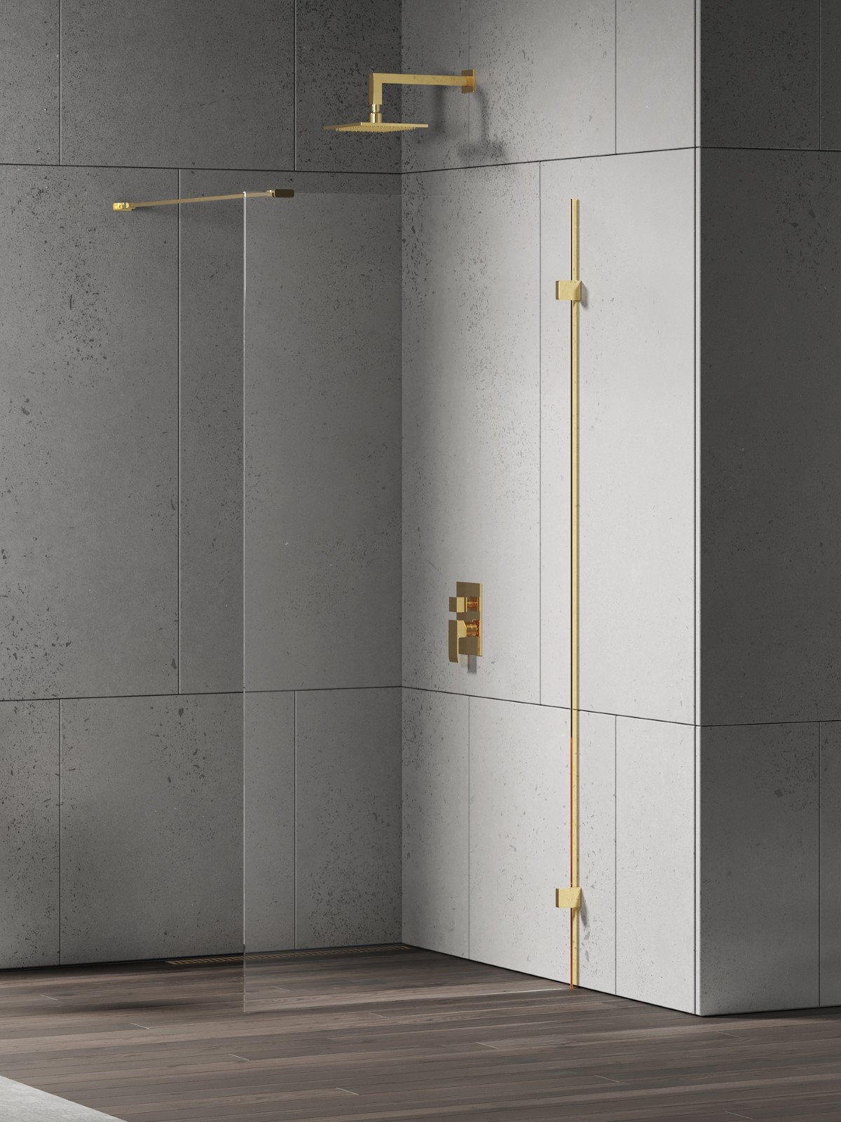 New Trendy Eventa Gold Shine perete cabină de duș walk-in 90 cm auriu luciu/sticla transparentă EXK-4840