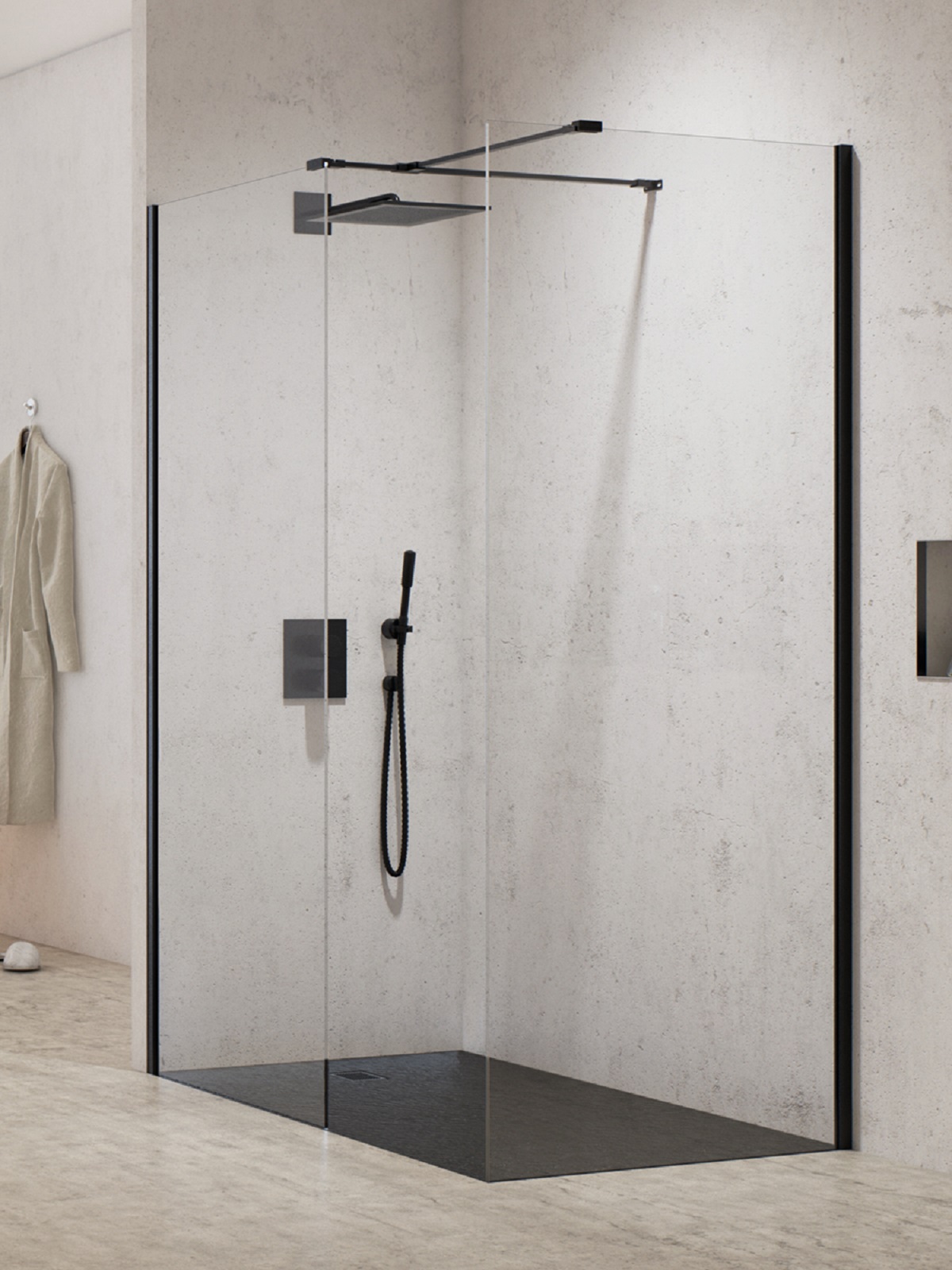 New Trendy New Modus Black cabină de duș walk-in 160x90 cm dreptunghiular negru semi lucios/sticlă transparentă EXK-5635