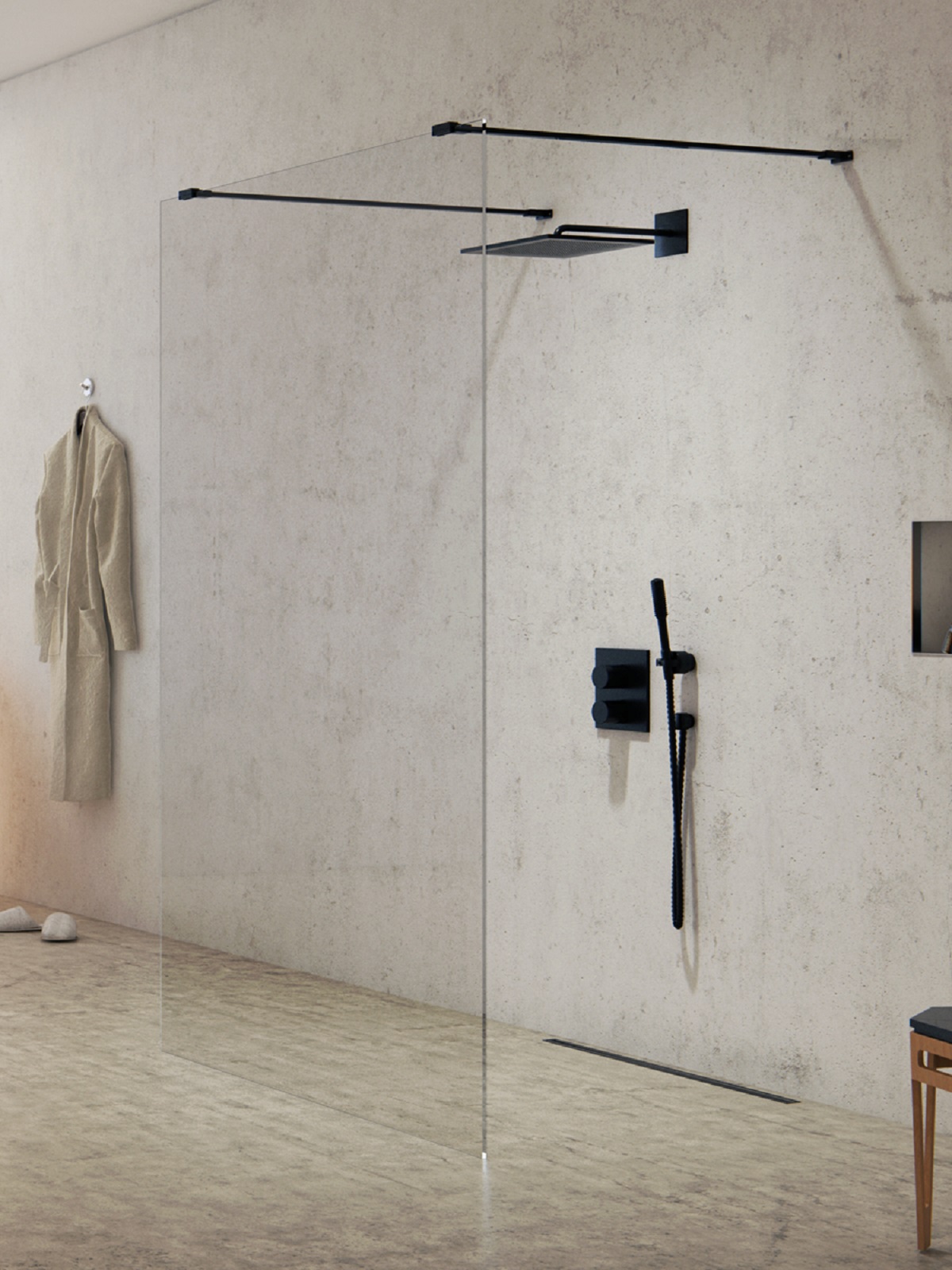 New Trendy New Modus Black perete cabină de duș walk-in 140 cm negru semi lucios/sticla transparentă EXK-5605