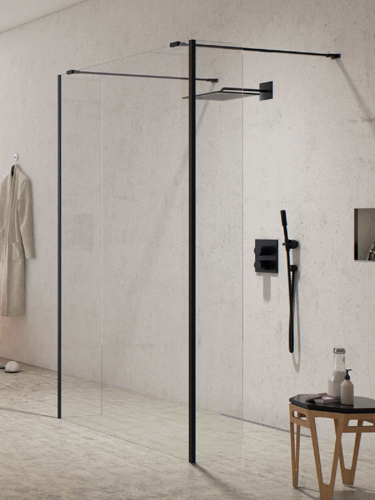 New Trendy New Modus Black perete cabină de duș walk-in 130 cm negru semi lucios/sticla transparentă EXK-5609