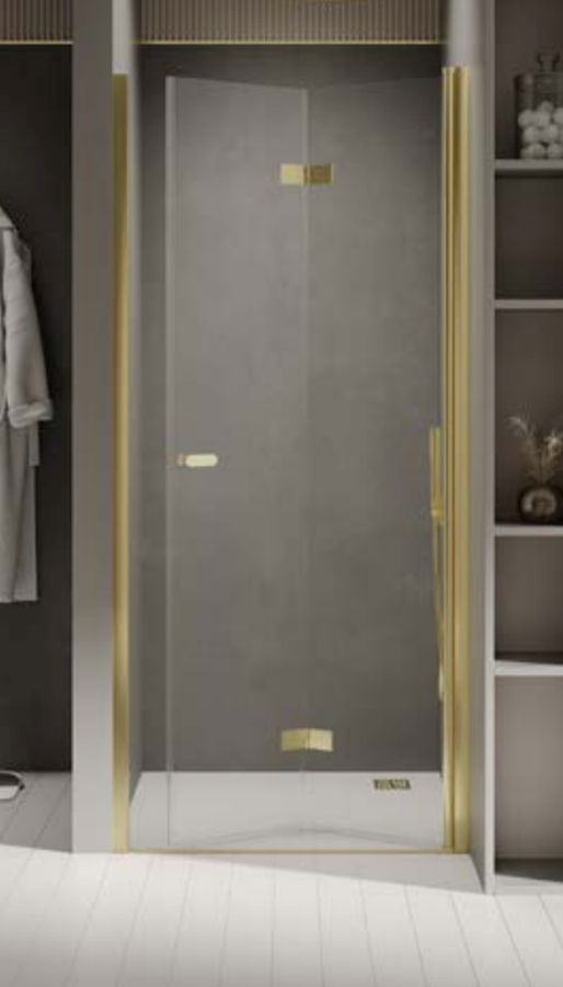 New Trendy New Soleo Light Gold uși de duș 90 cm pliantă auriu luciu/sticlă transparentă D-0465A